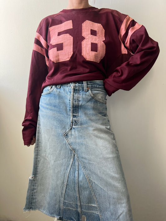 Vintage Maroon + Pink Cropped Football Jersey