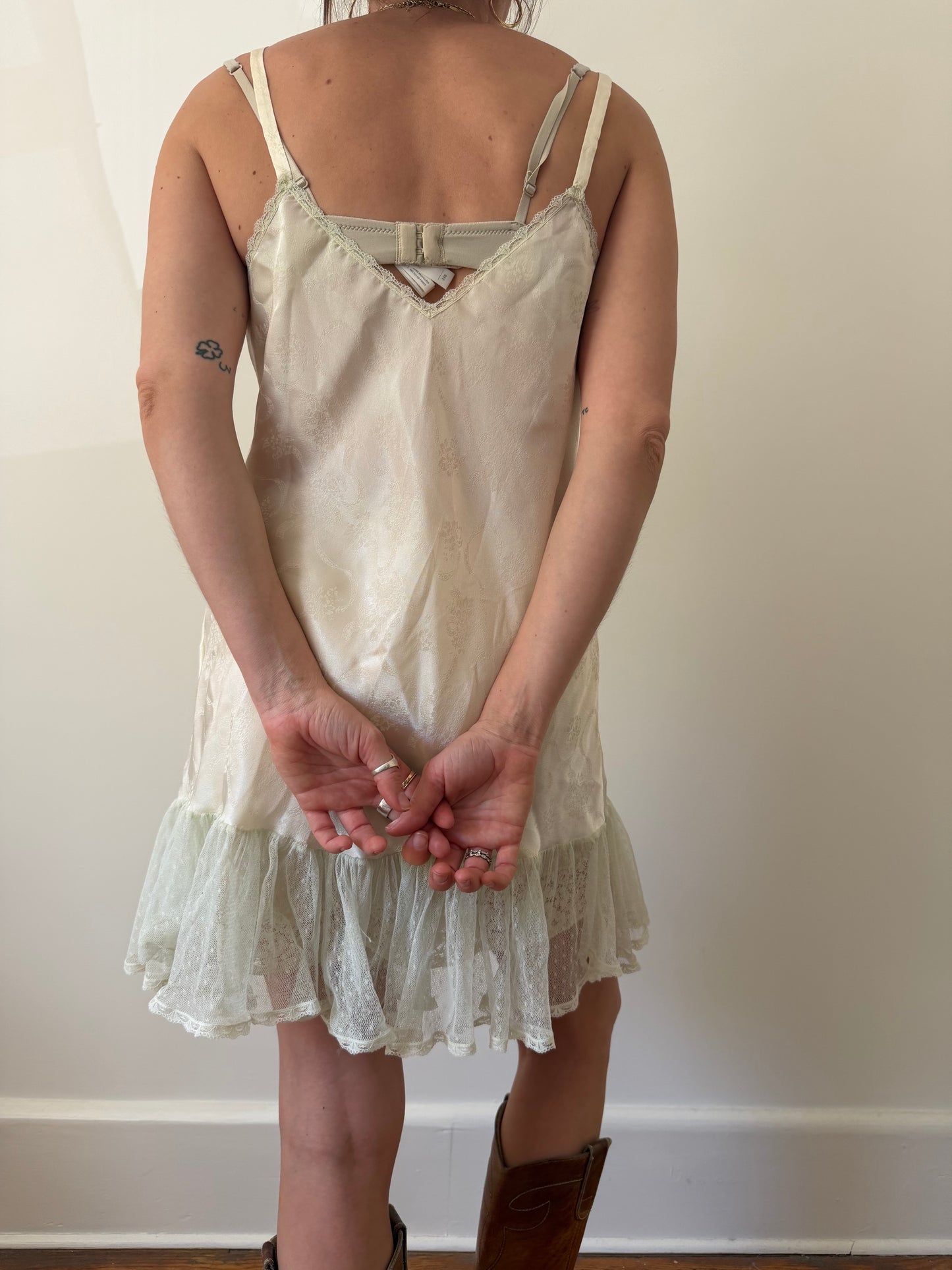 Slip Dress With Mint Lace Trim