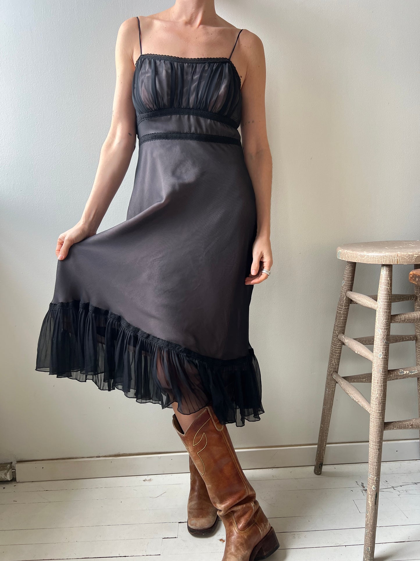 Frilly Black Spaghetti Strap Dress