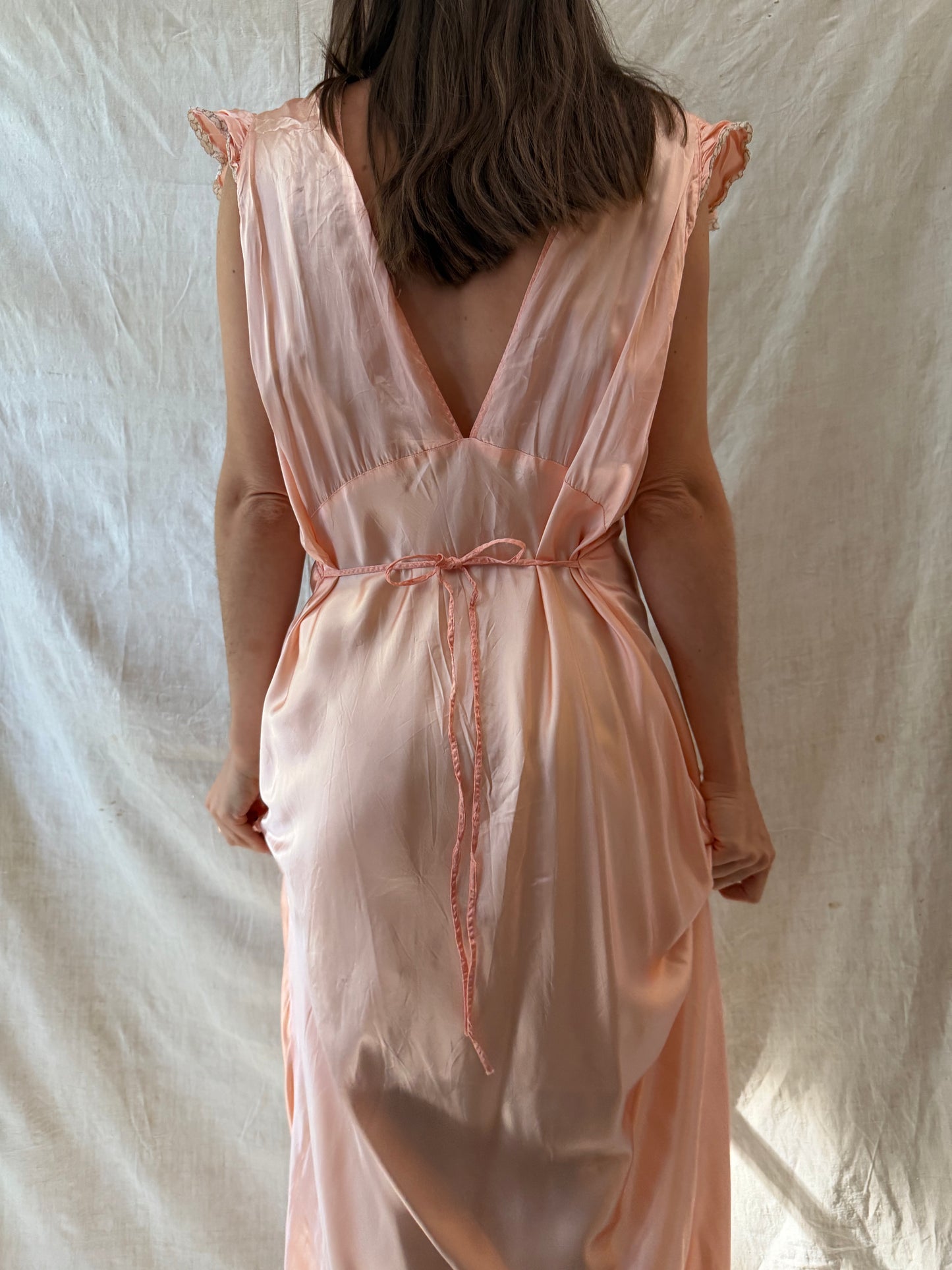 Ruffle Satin Peach Slip Dress