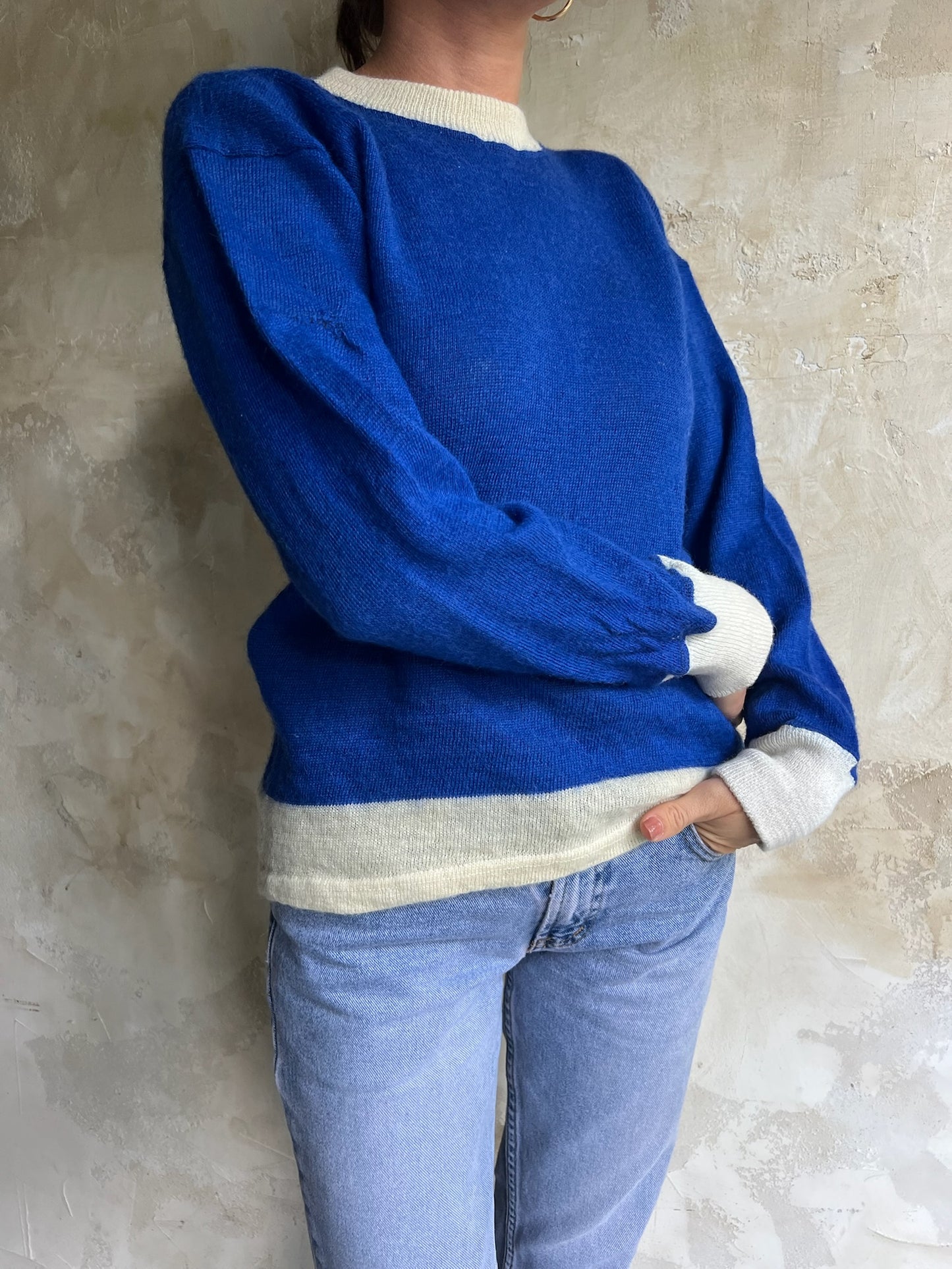 Cream and Cobalt Blue Wool Longsleeve
