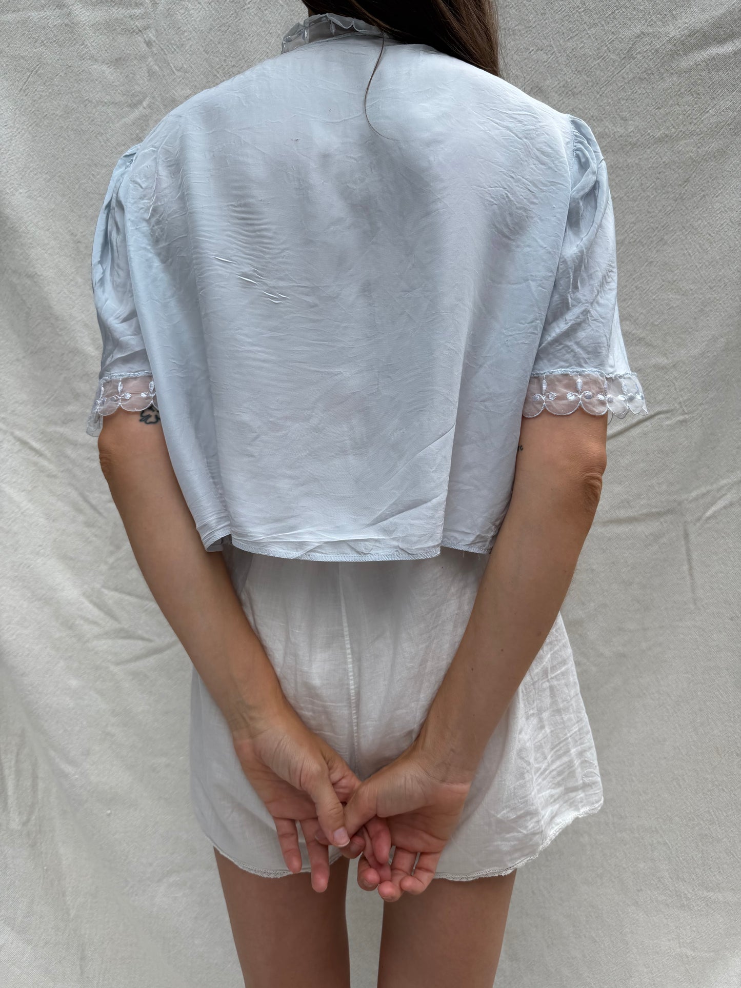 Baby Blue Satin Bed Jacket