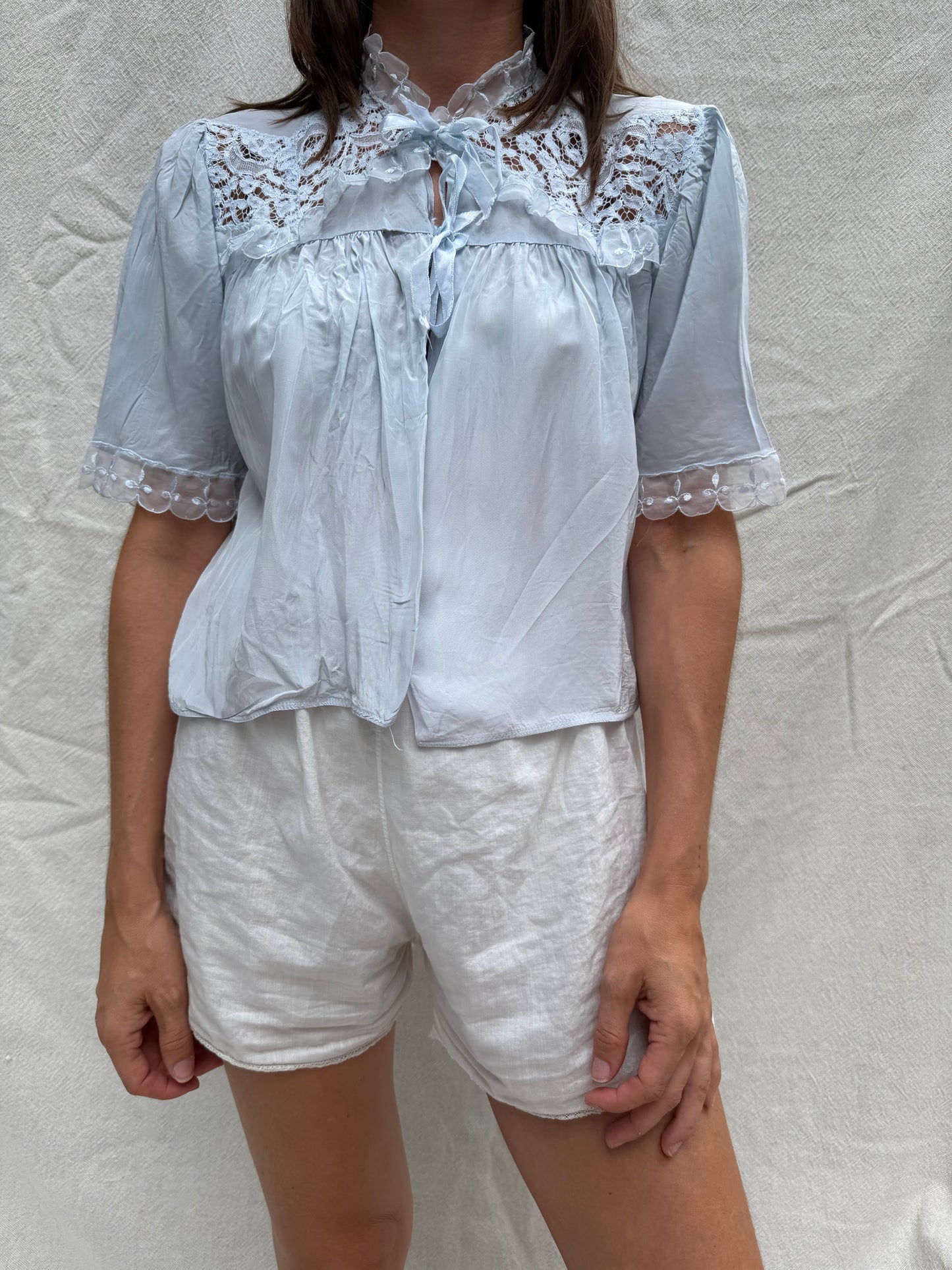 Baby Blue Satin Bed Jacket