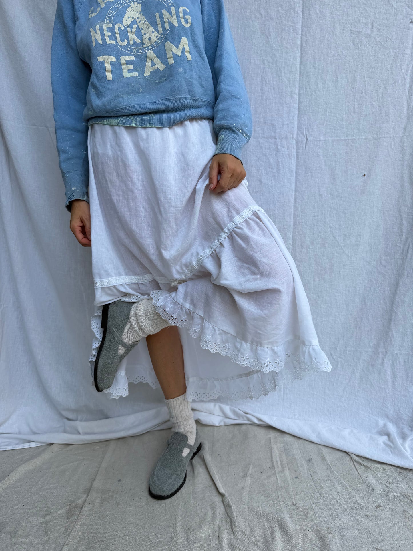 Long Sheer White Cotton Ruffle Skirt