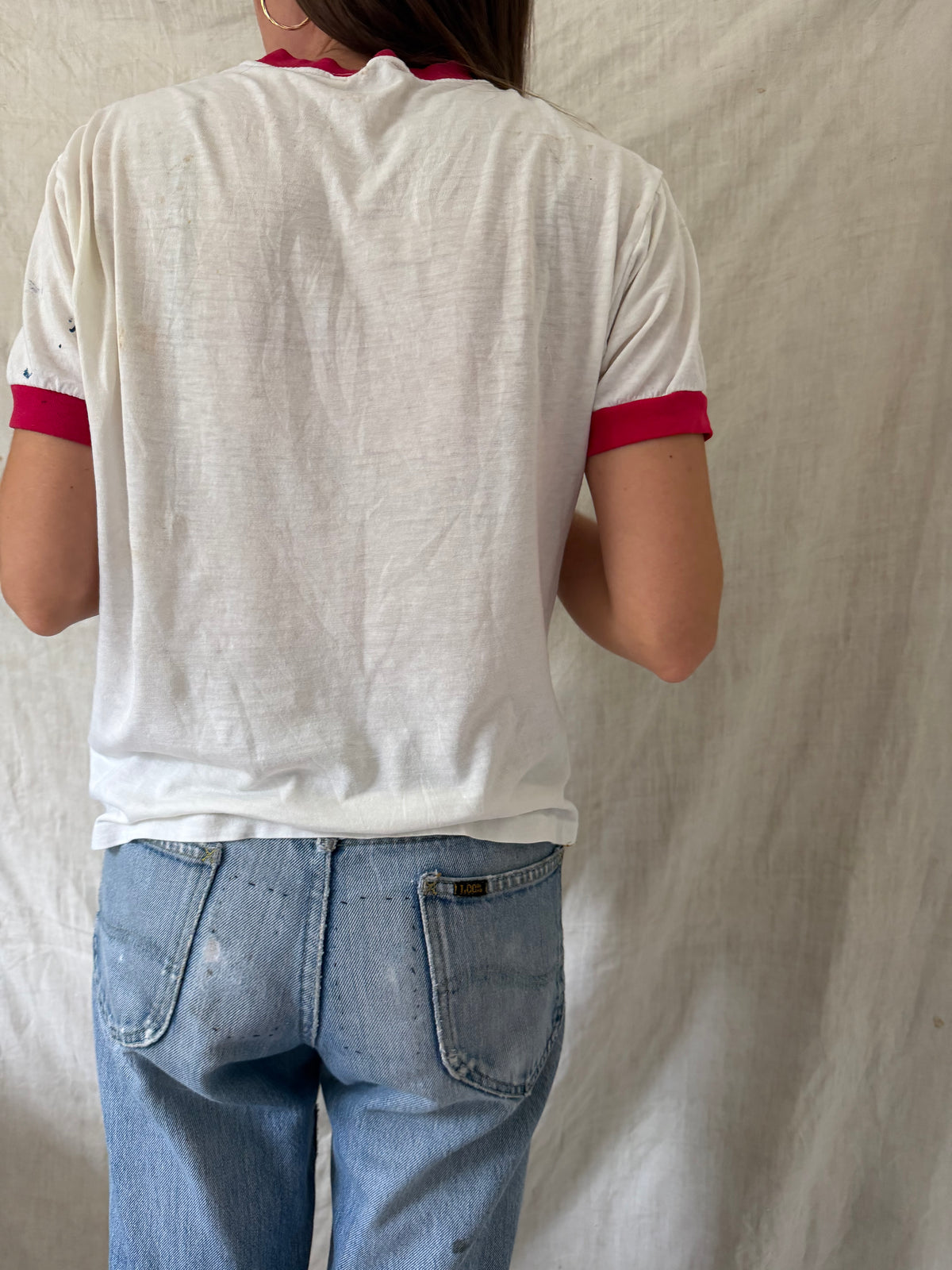 White and Red Cleveland Marathon Ringer Tee
