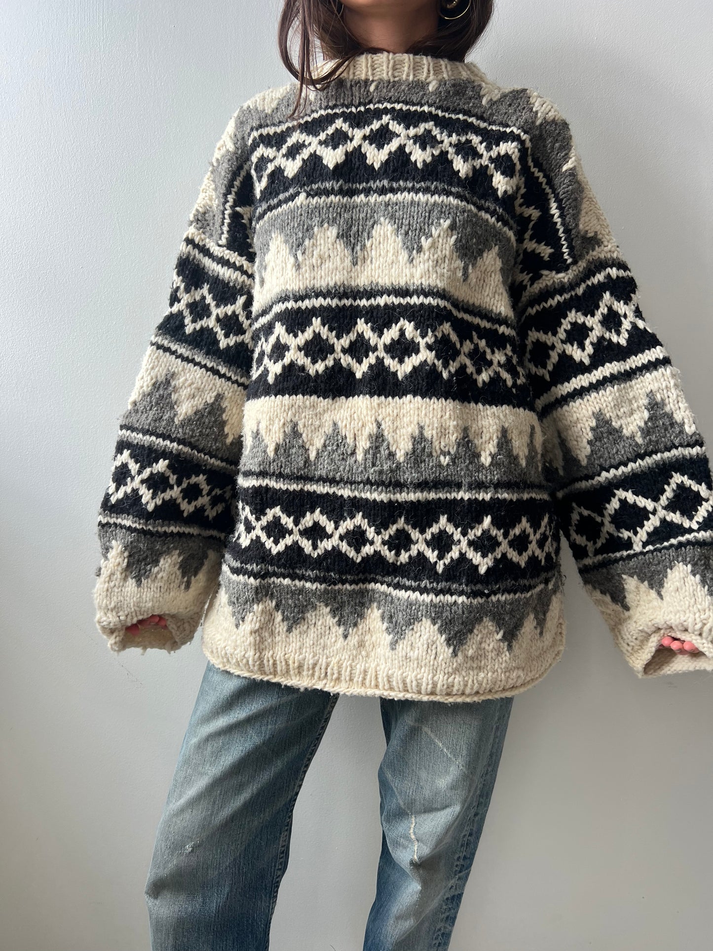 Black + Grey Patterned Chunky Knit