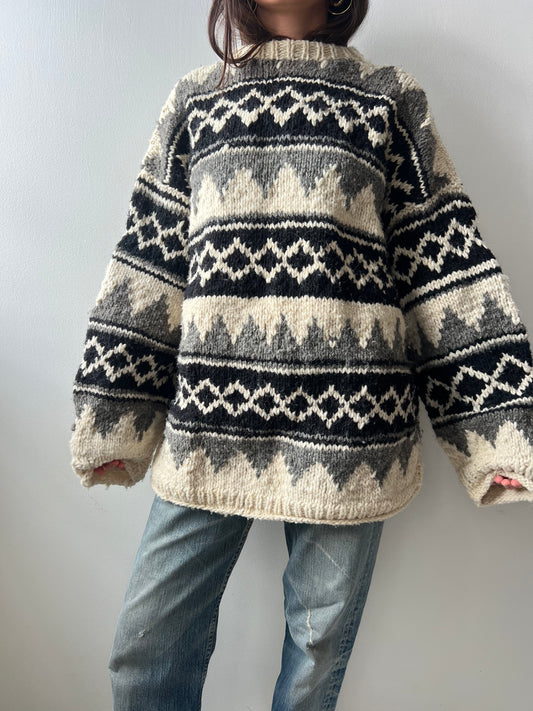 Black + Grey Patterned Chunky Knit