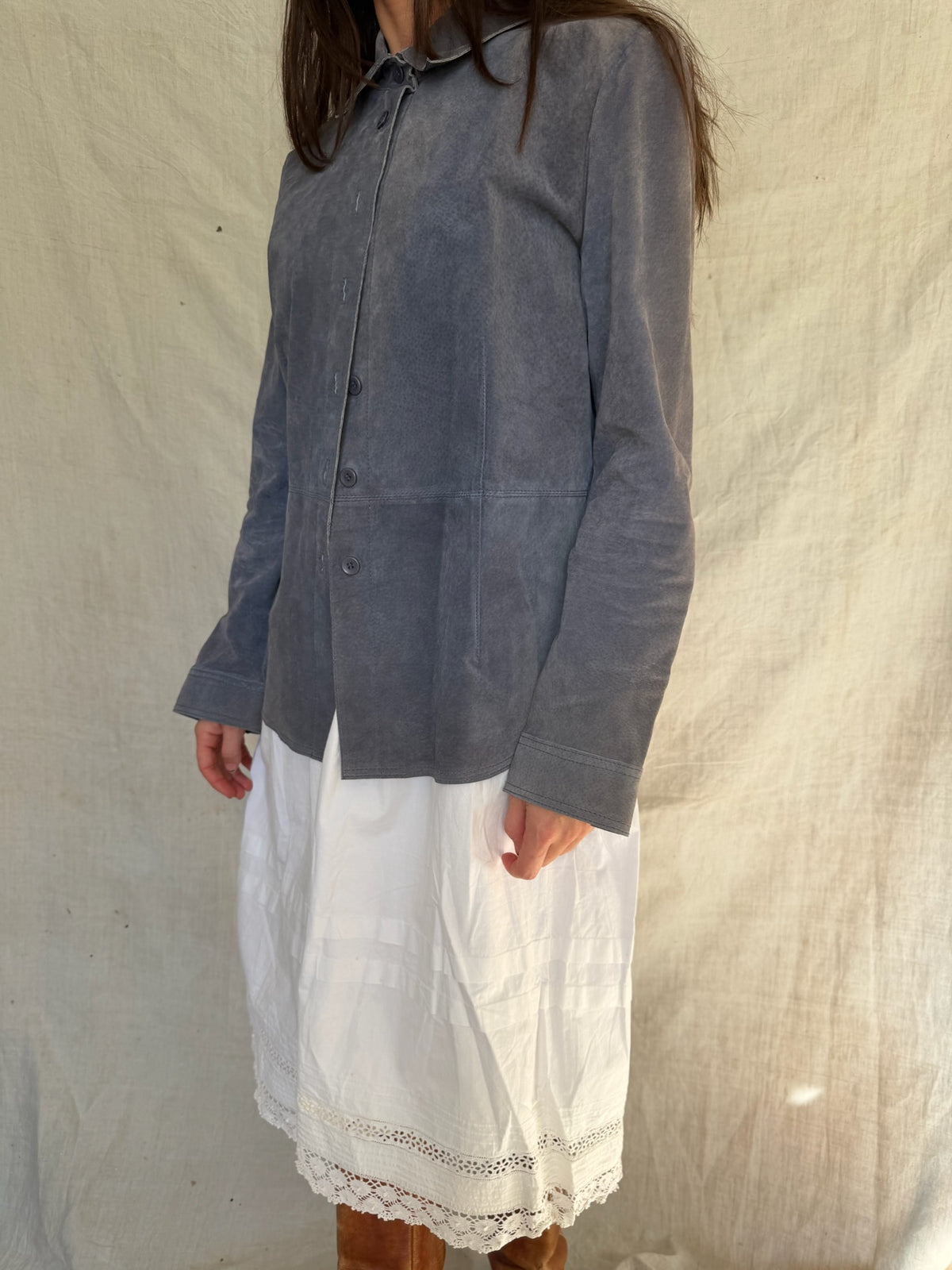 Denim Blue Suede Shacket