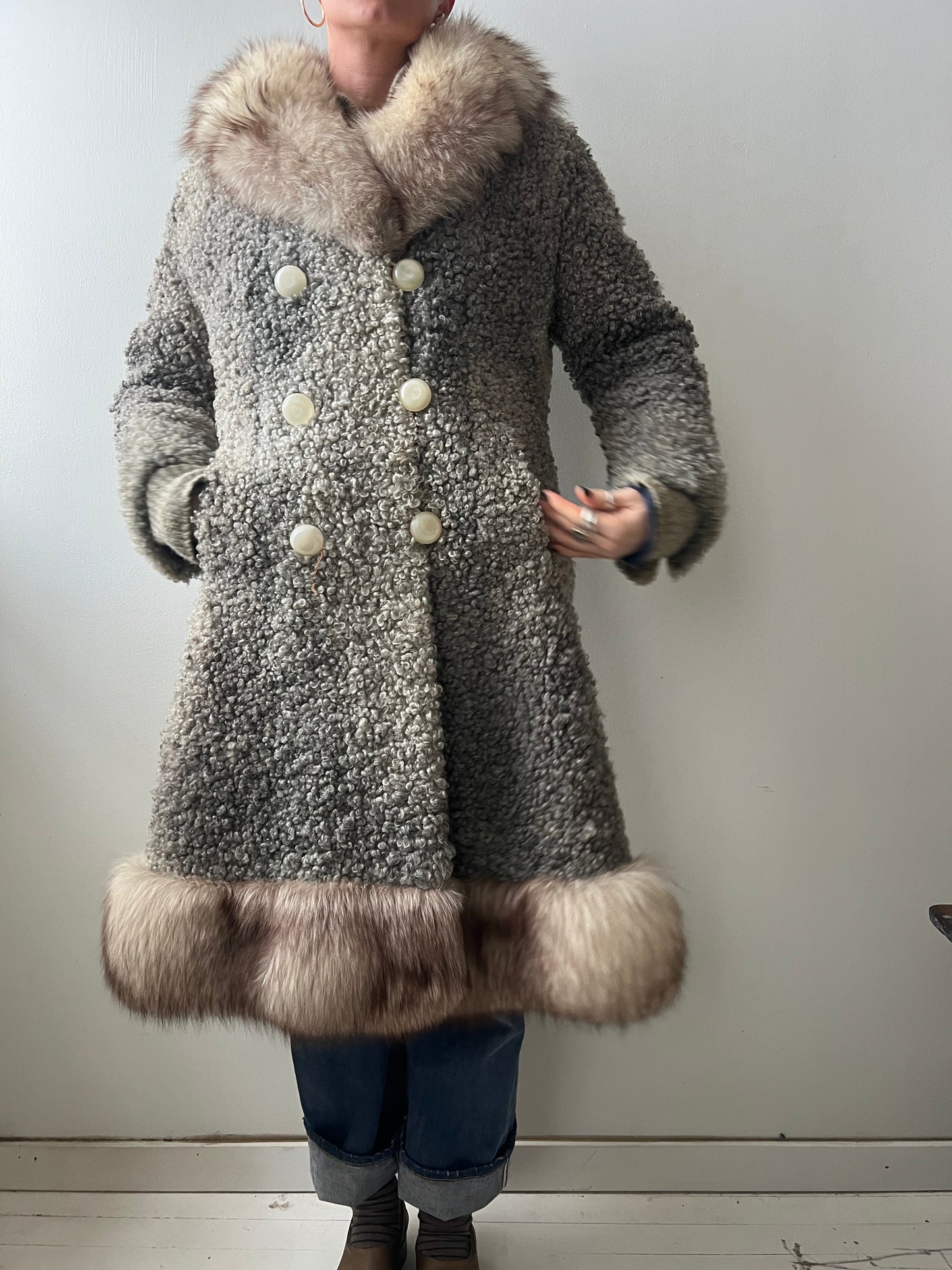 Grey Curly Lambswool Coat