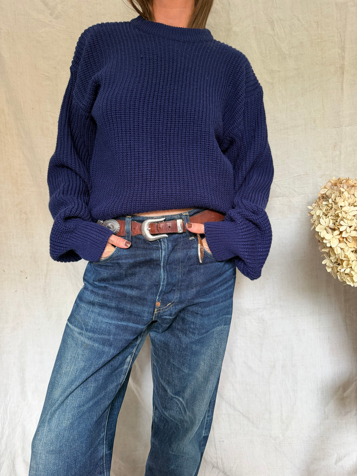 Navy Ribbed Acrylic Sweater
