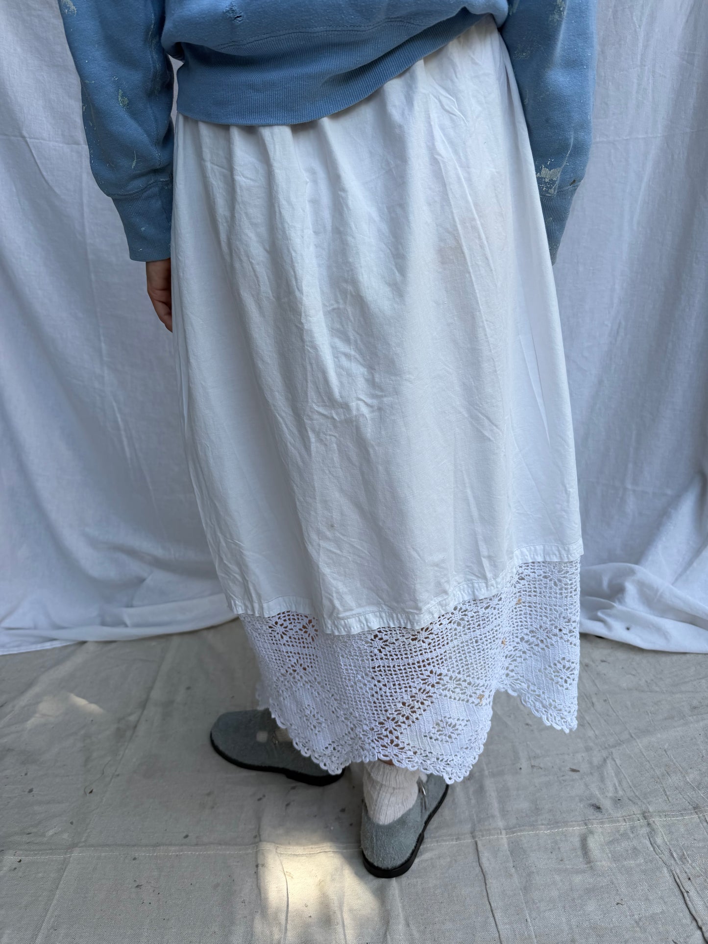 Antique Italian Cotton Skirt with Thick Crochet