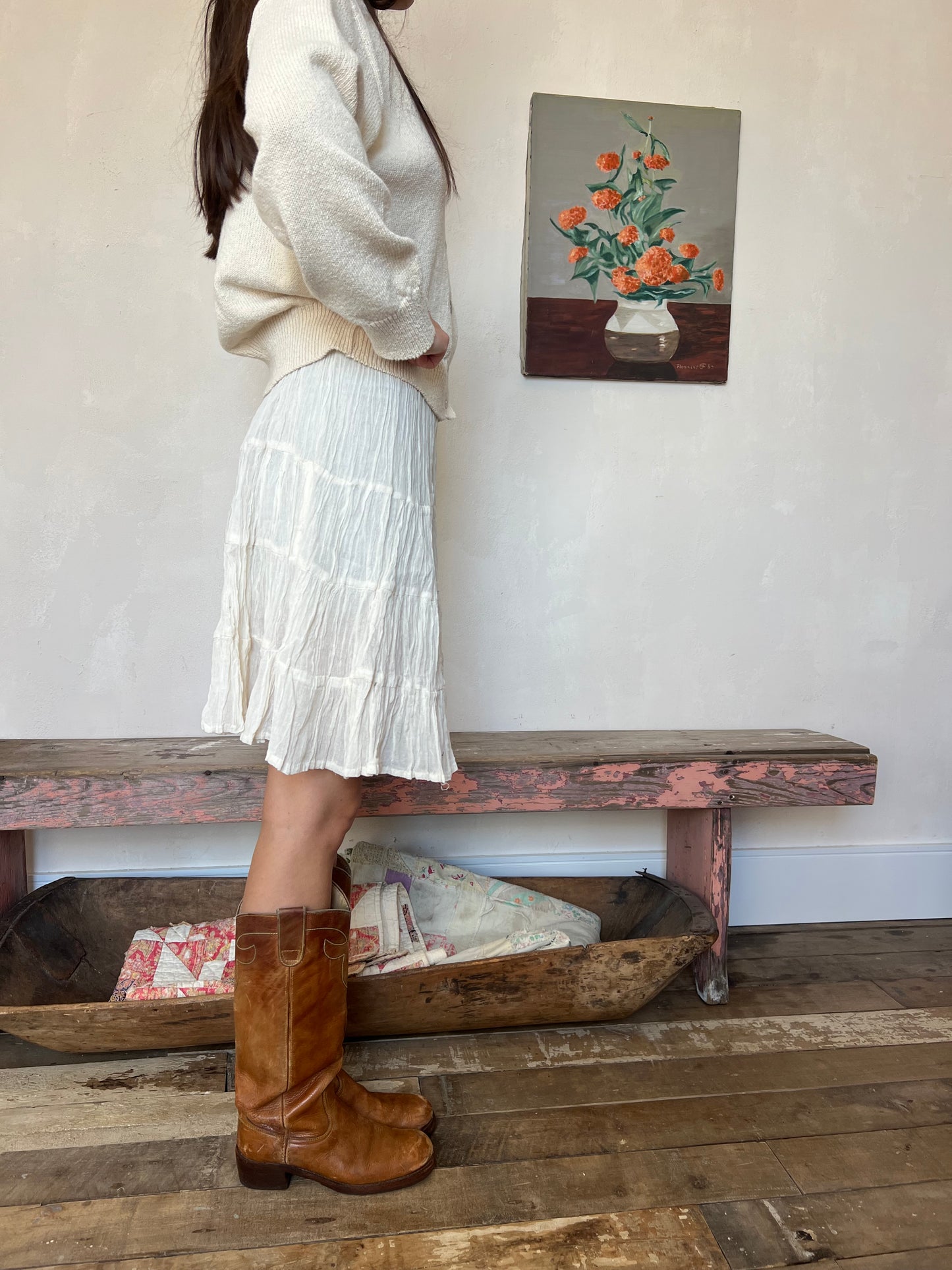 Oaxacan Natural Short Cotton Skirt