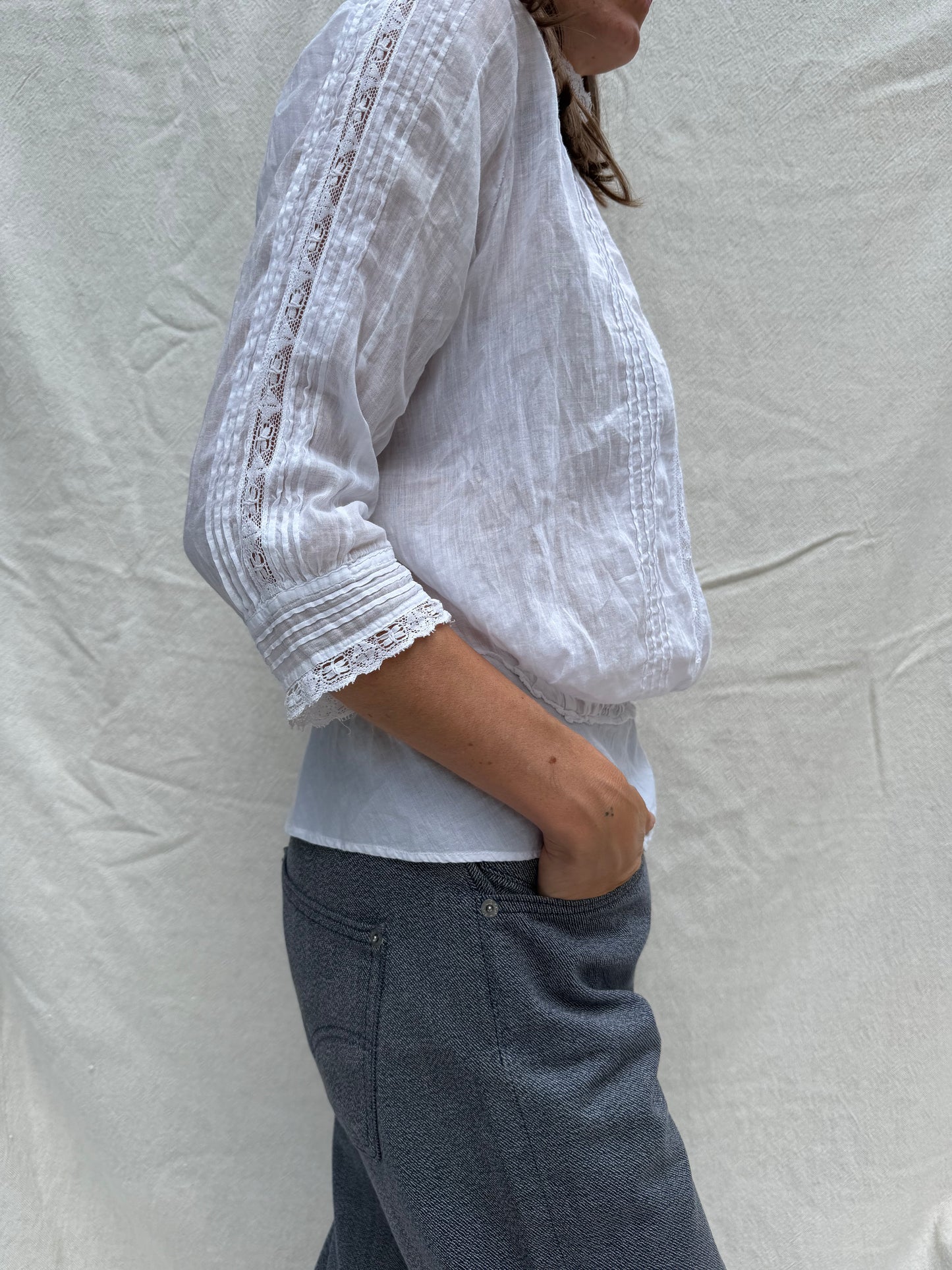 Antique Long-Sleeve Crochet Blouse