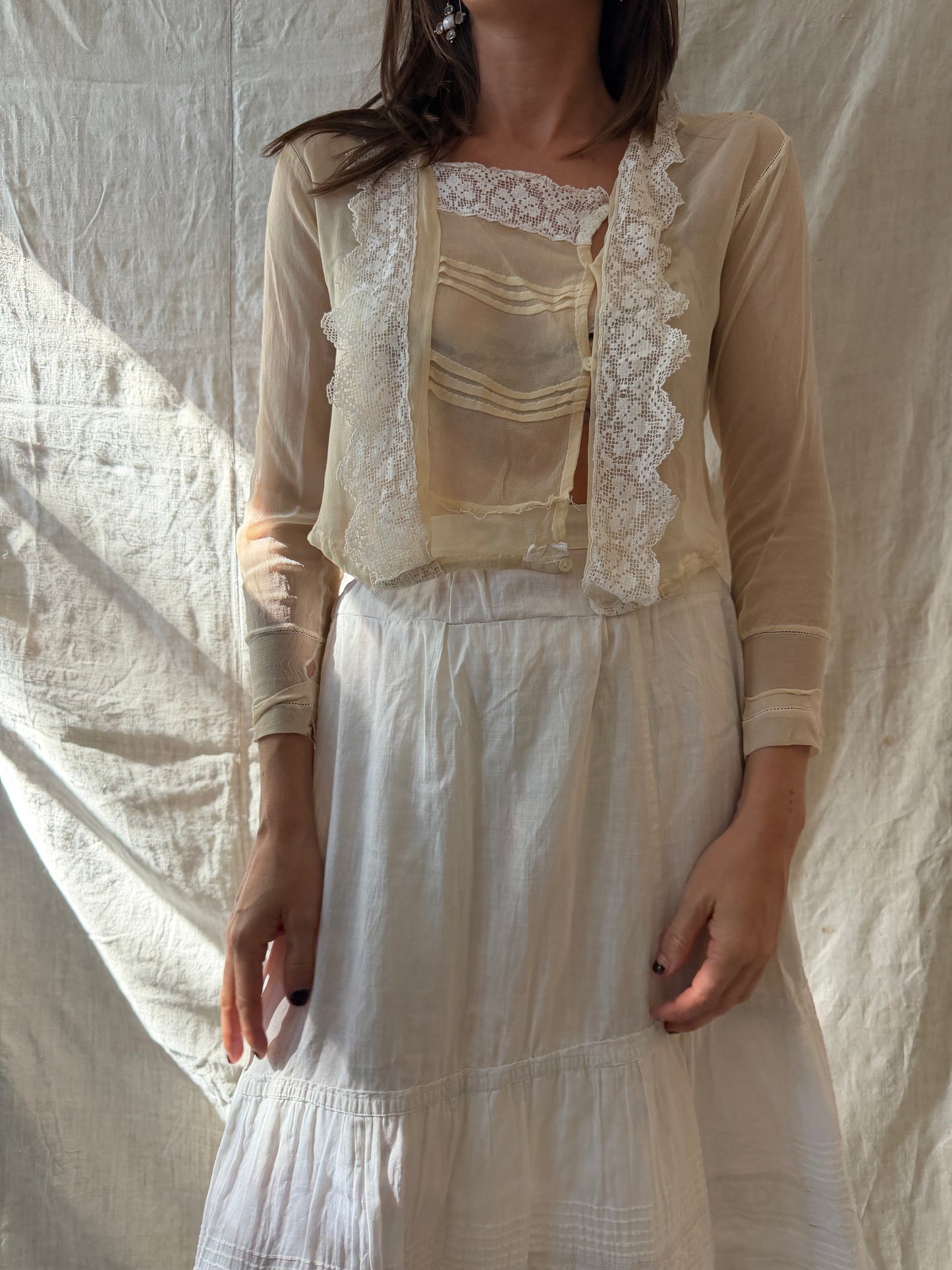 Butter Silk + Crochet Sheer Antique Victorian Blouse