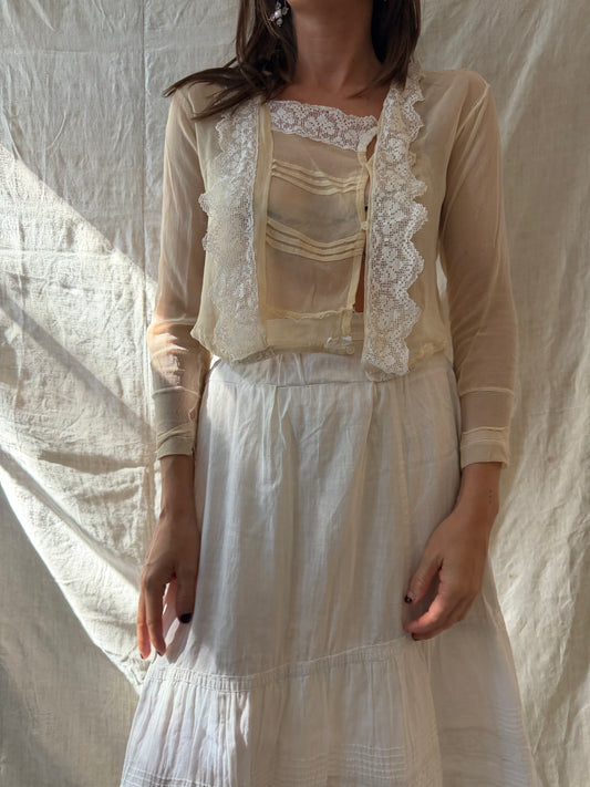 Butter Silk + Crochet Sheer Antique Victorian Blouse