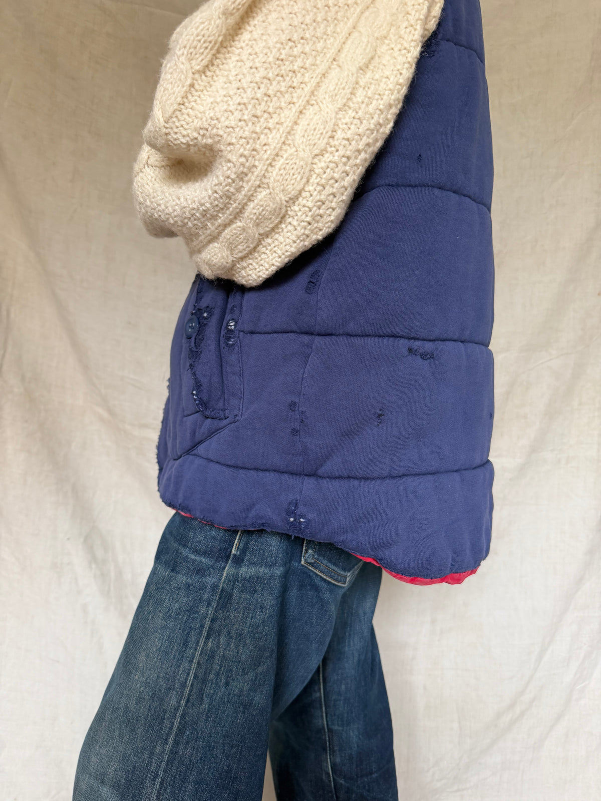 Distressed Polo Jersey Puffer Vest