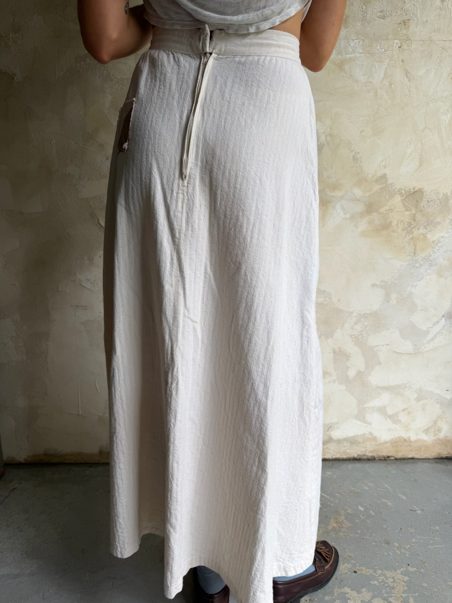Handmade Natural Twill Embroidered Skirt