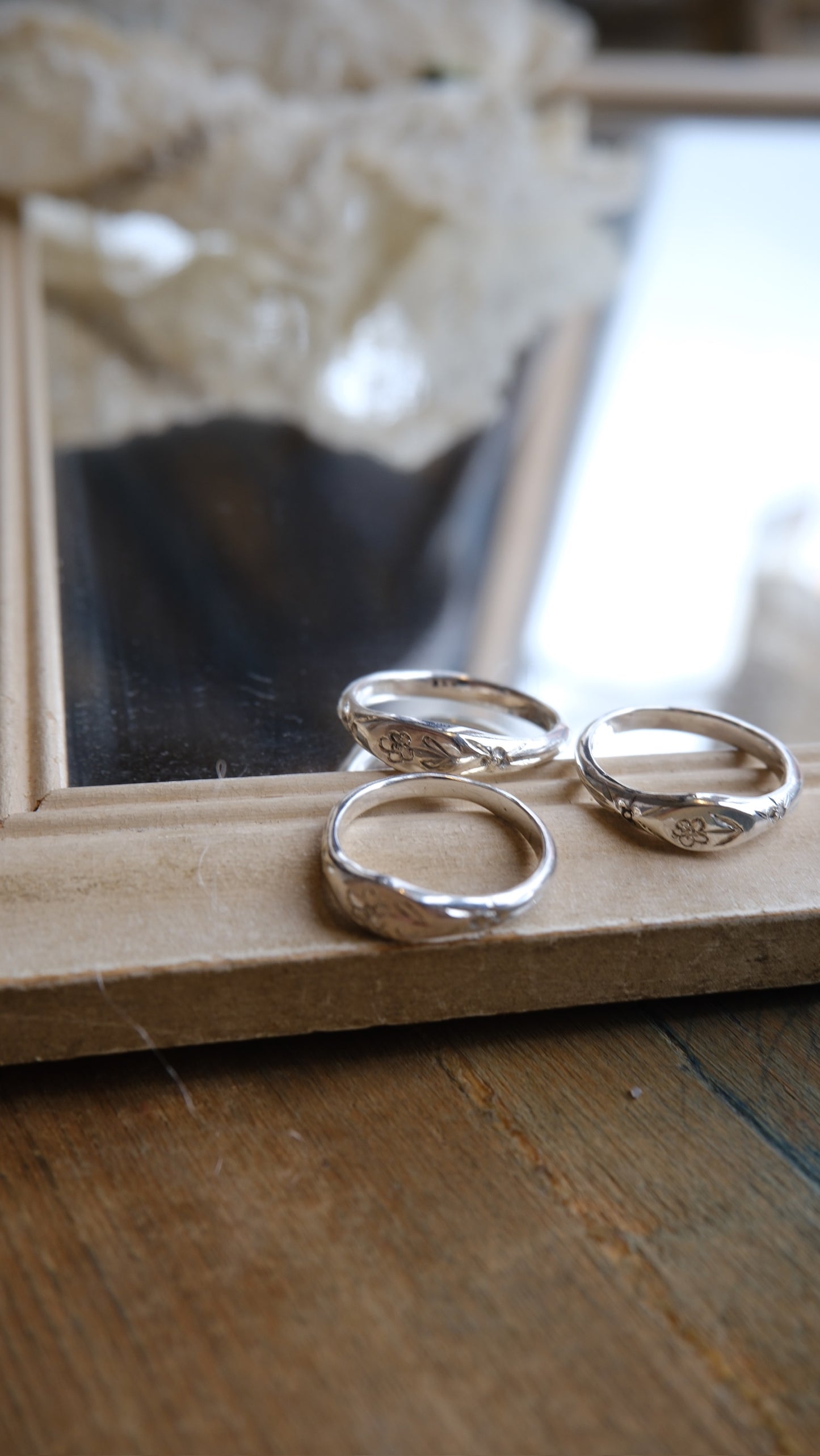Tiny Signet Ring Engraved With Flowers by Rosalind Studio