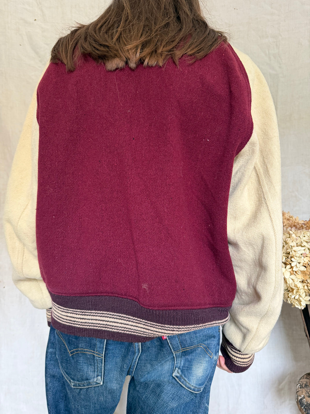 Maroon and Cream Varsity Jacket