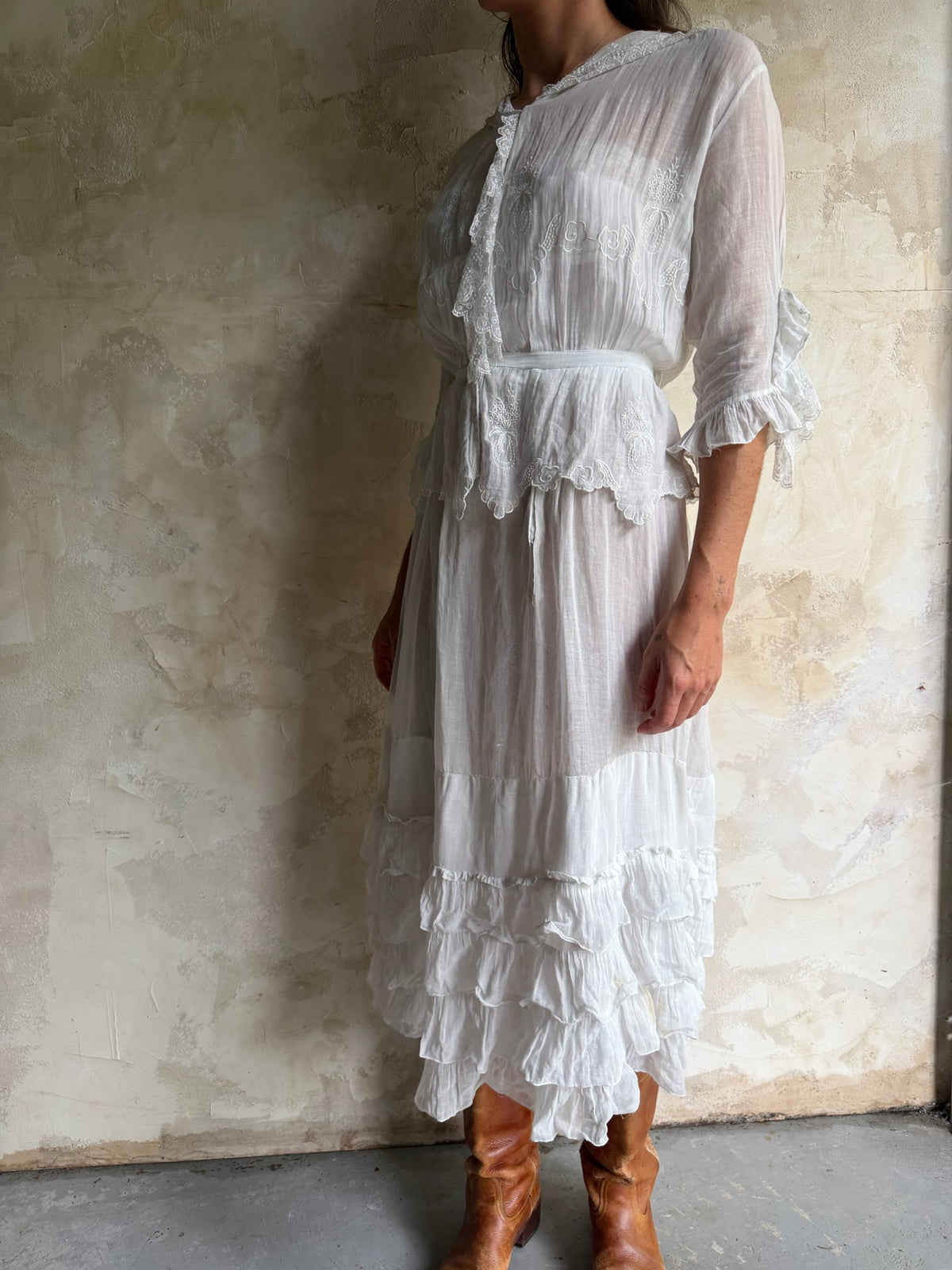 Edwardian White Ruffle Tea Dress
