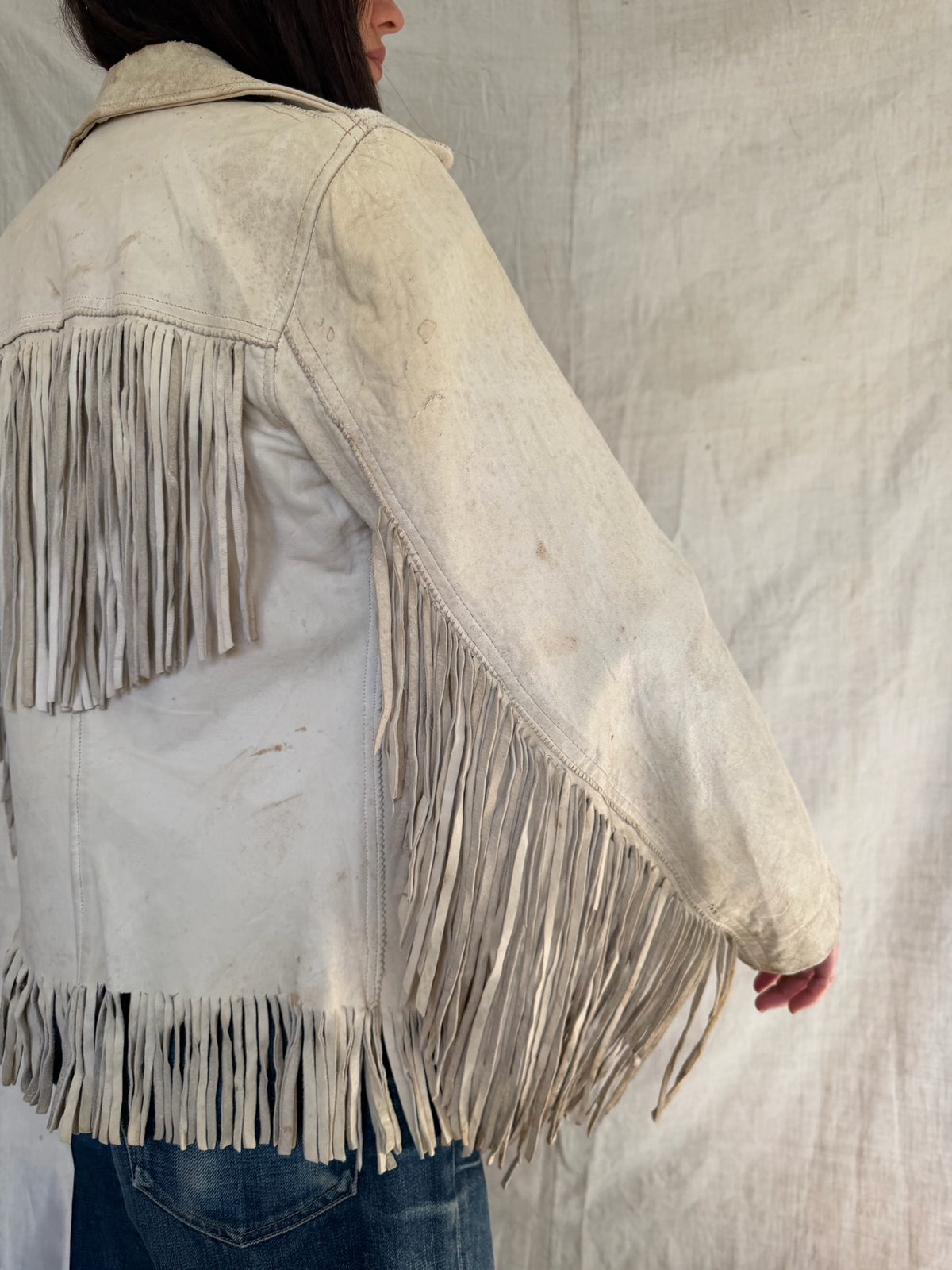 Well loved Cream Buckskin Fringe Jacket