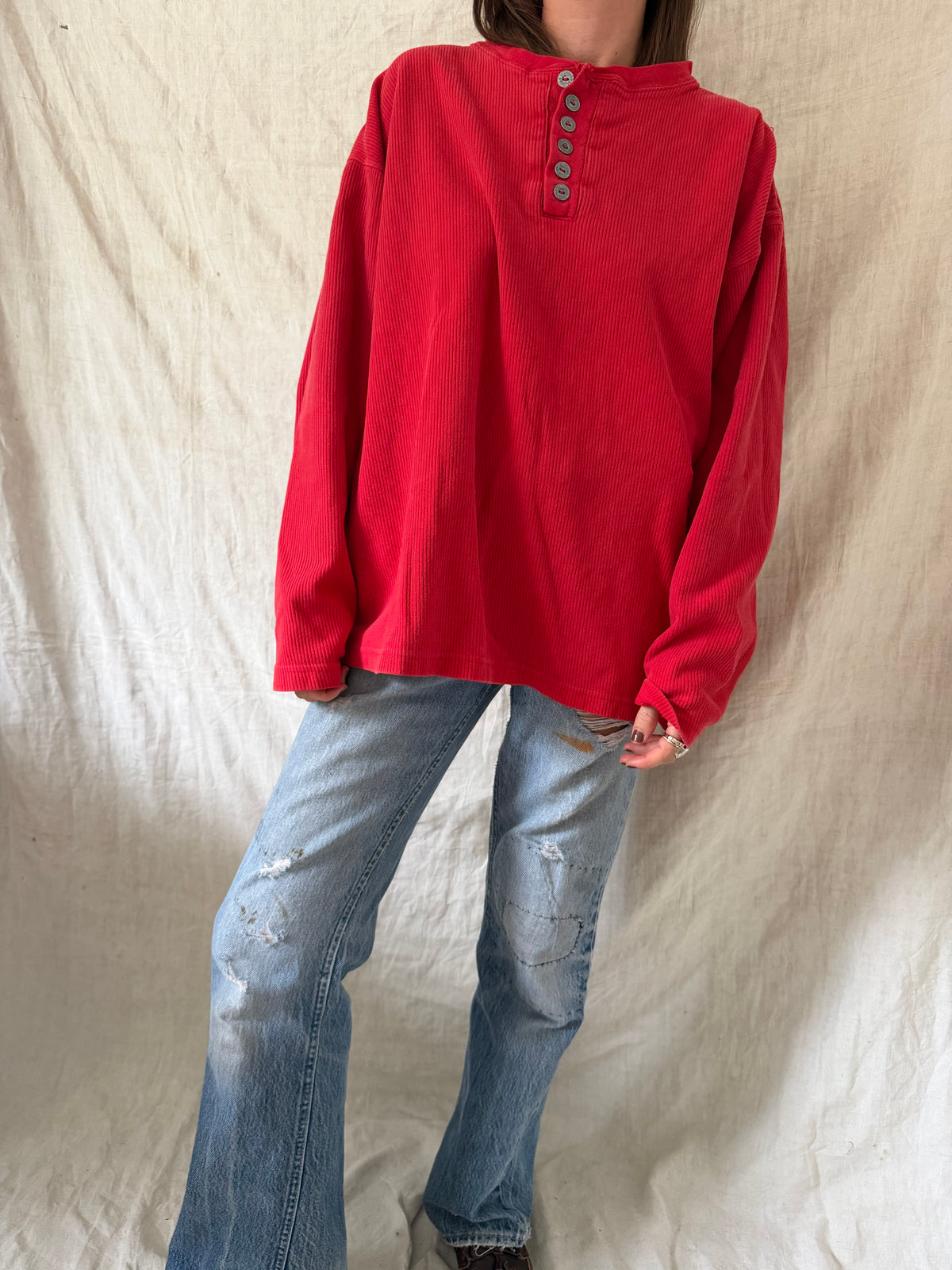 Red Ribbed Marlboro Henley