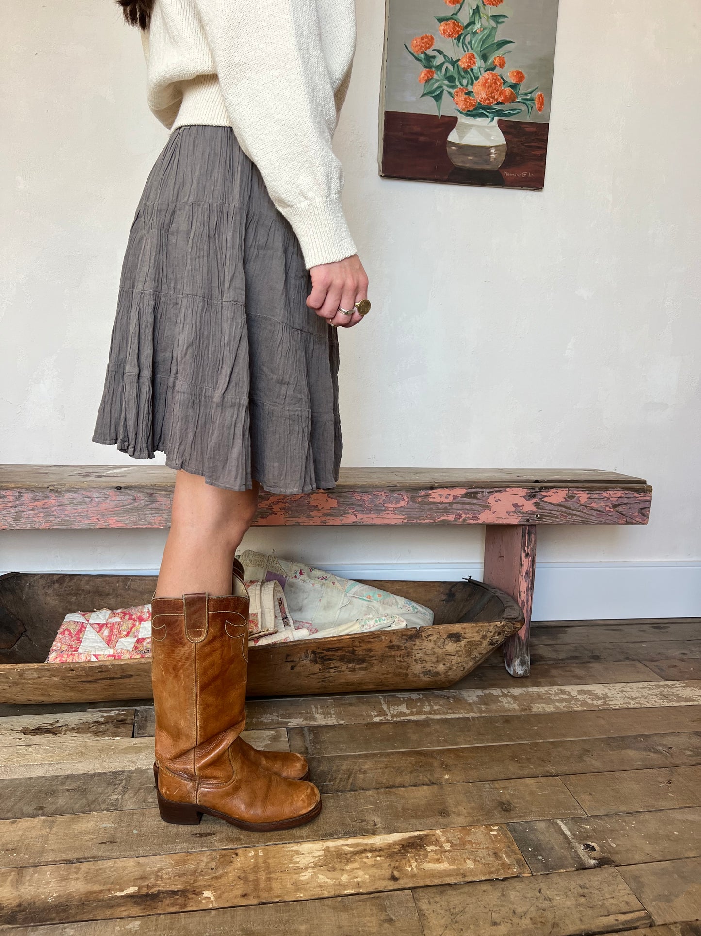 Oaxacan Charcoal Short Cotton Skirt