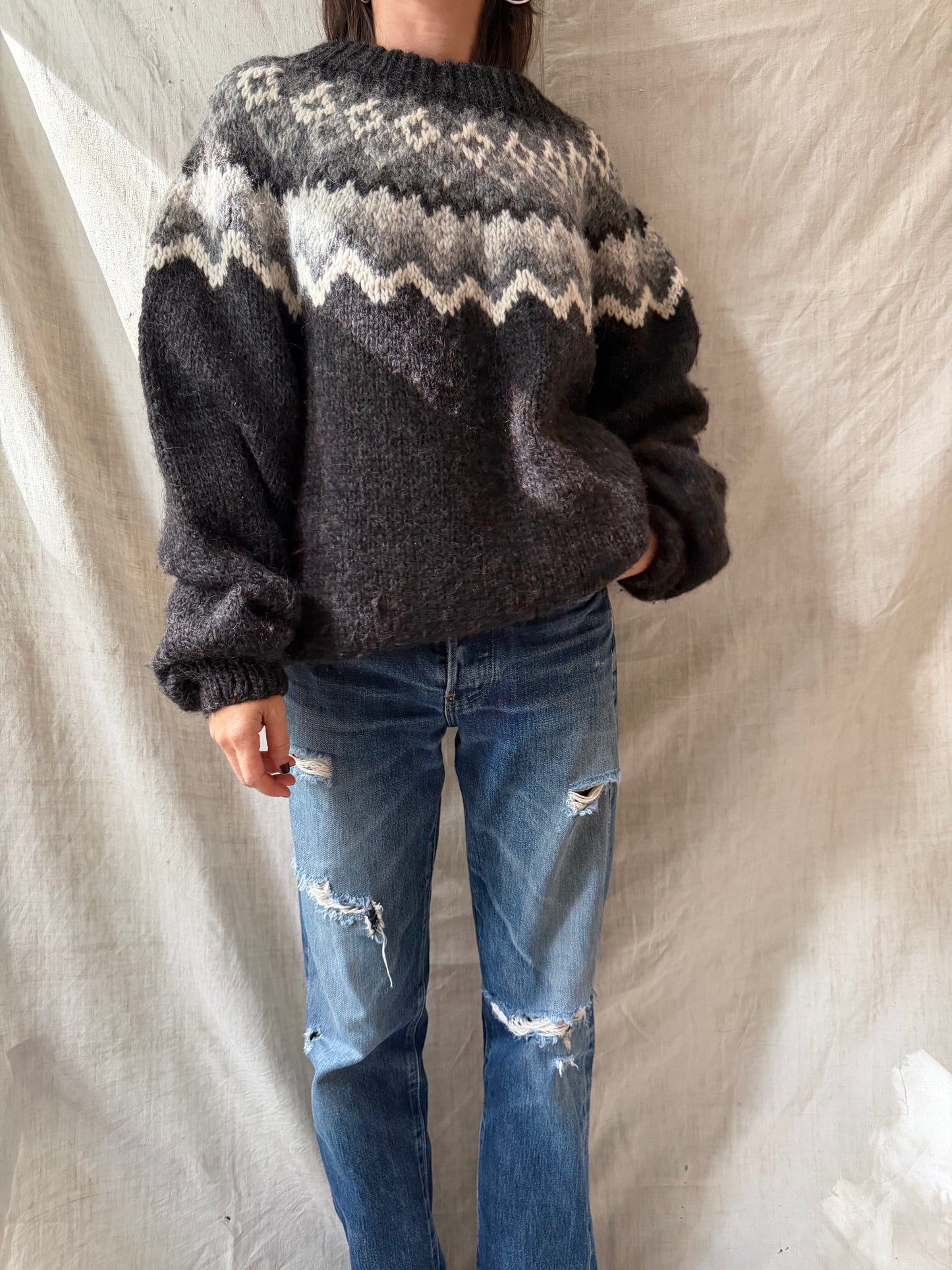 Grey + Black Icelandic Wool Sweater