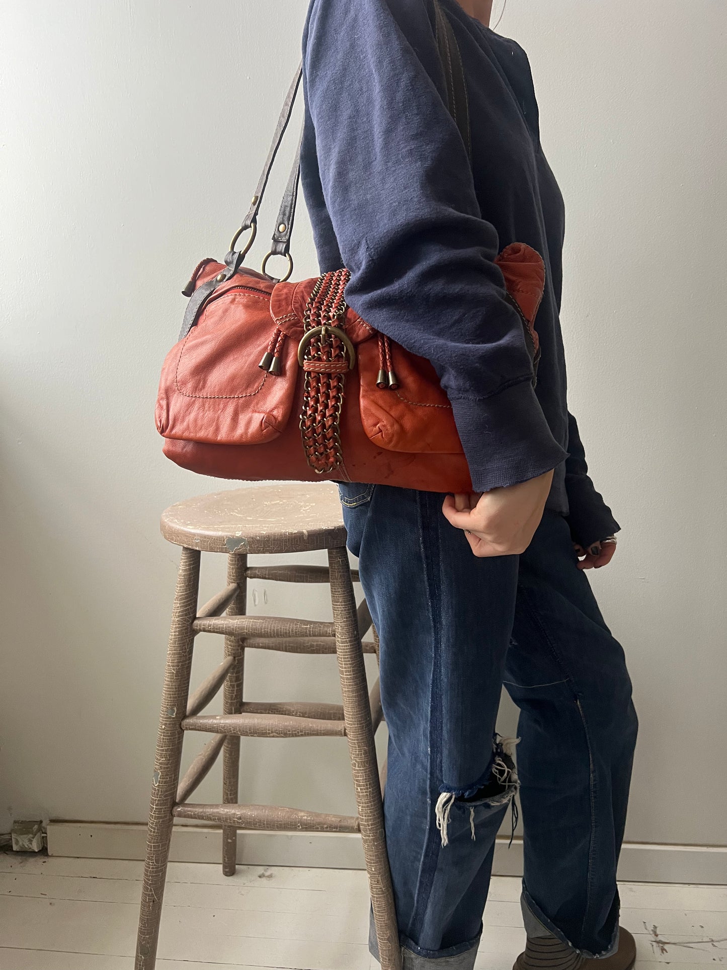 Orange + Brown Danier Leather Purse
