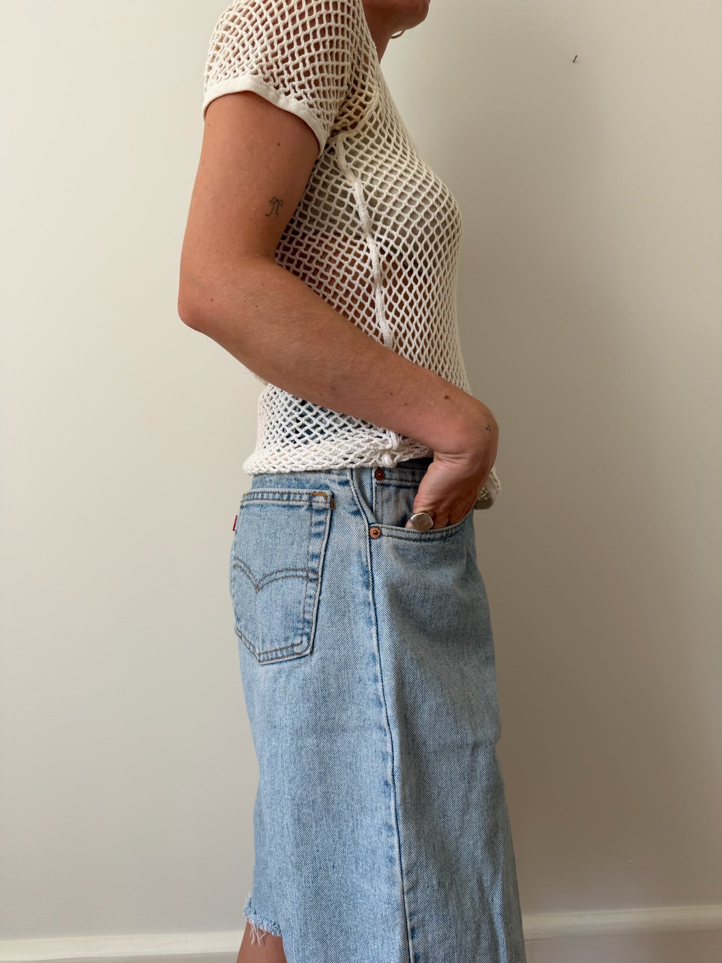 Cream Cotton Fishnet Tee