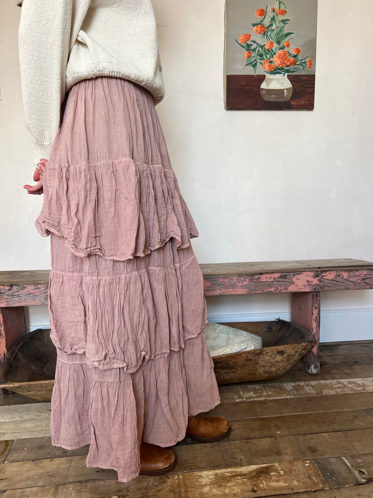 Oaxacan Dusty Rose Ruffle Skirt