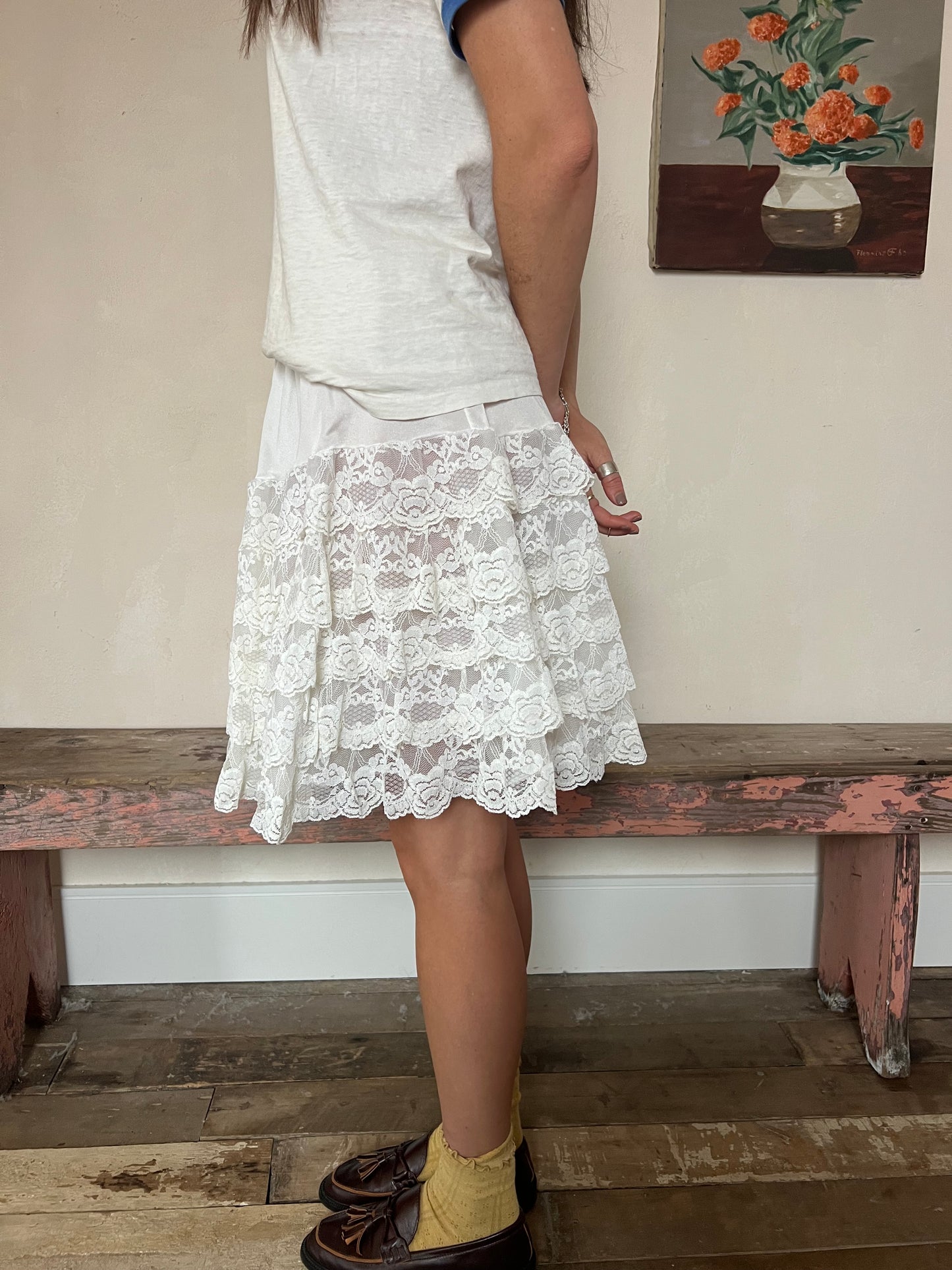 Lace Ruffle Slip Skirt