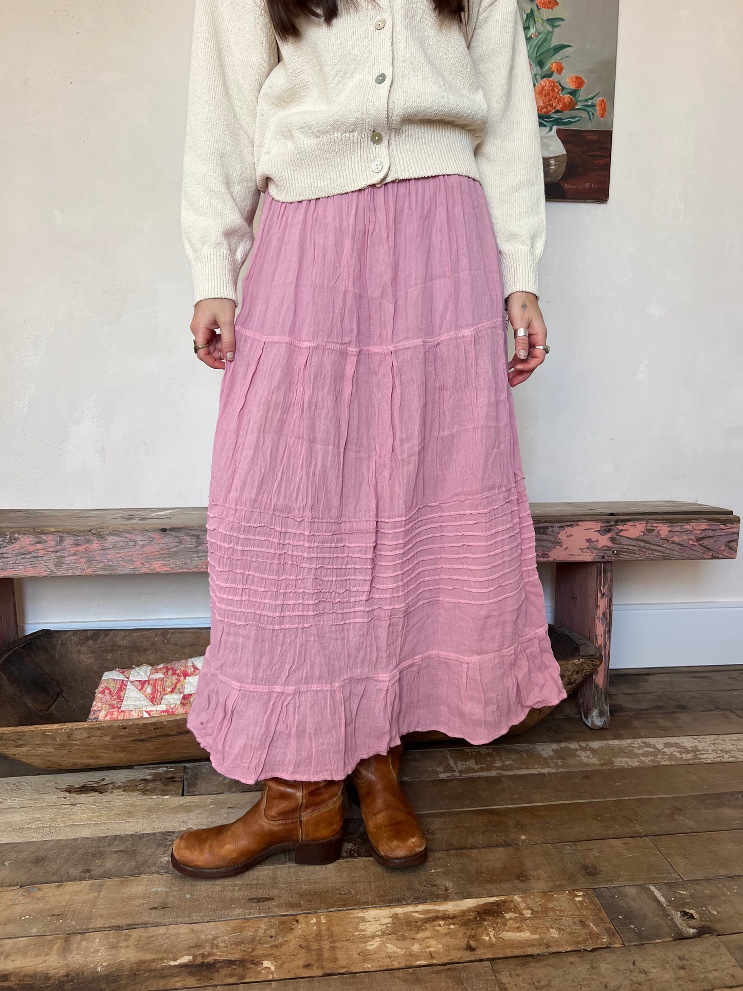 Oaxacan Cosmo Pink Long Cotton Skirt