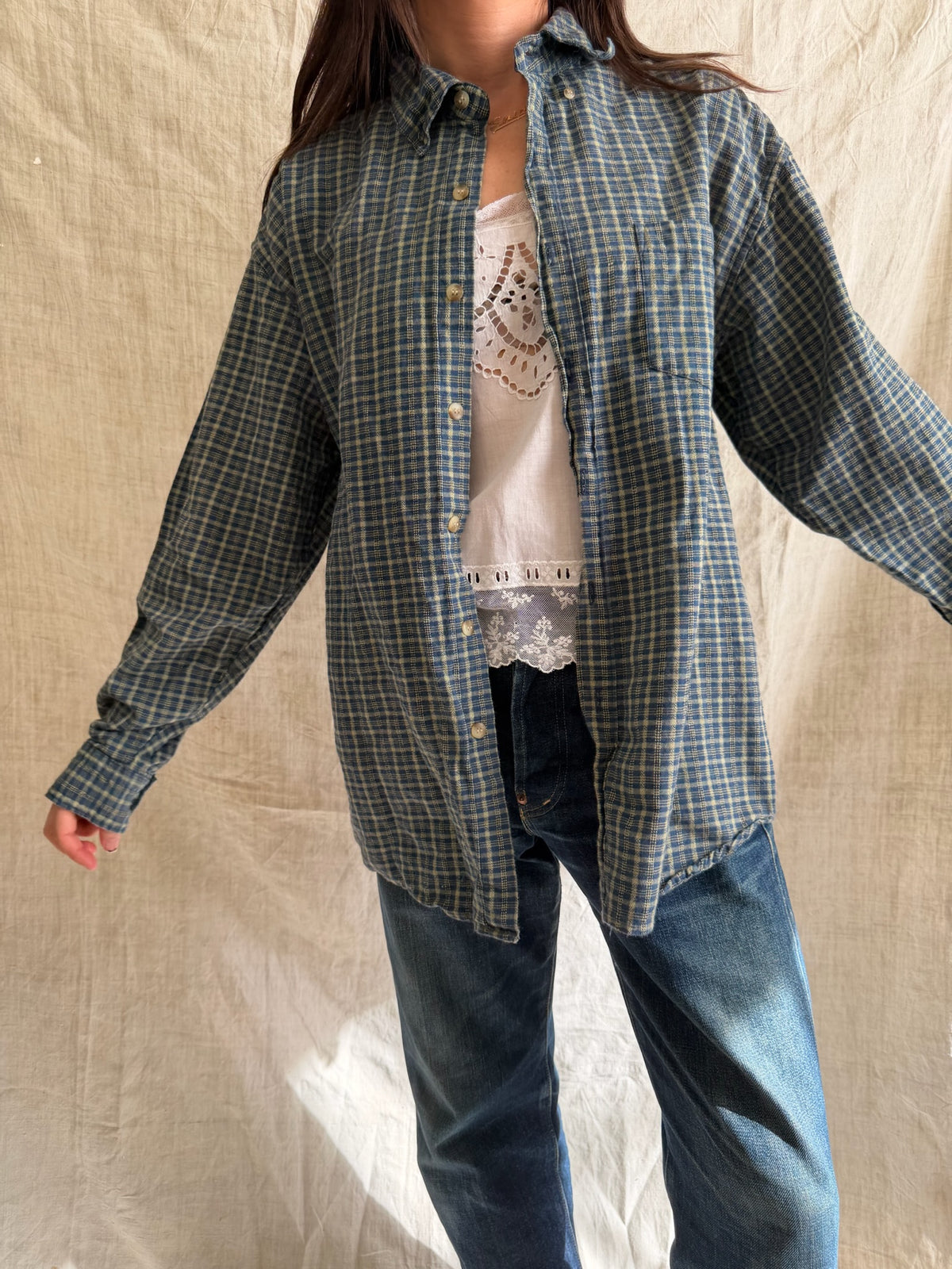 Blue + Green Checkered Plaid Shirt