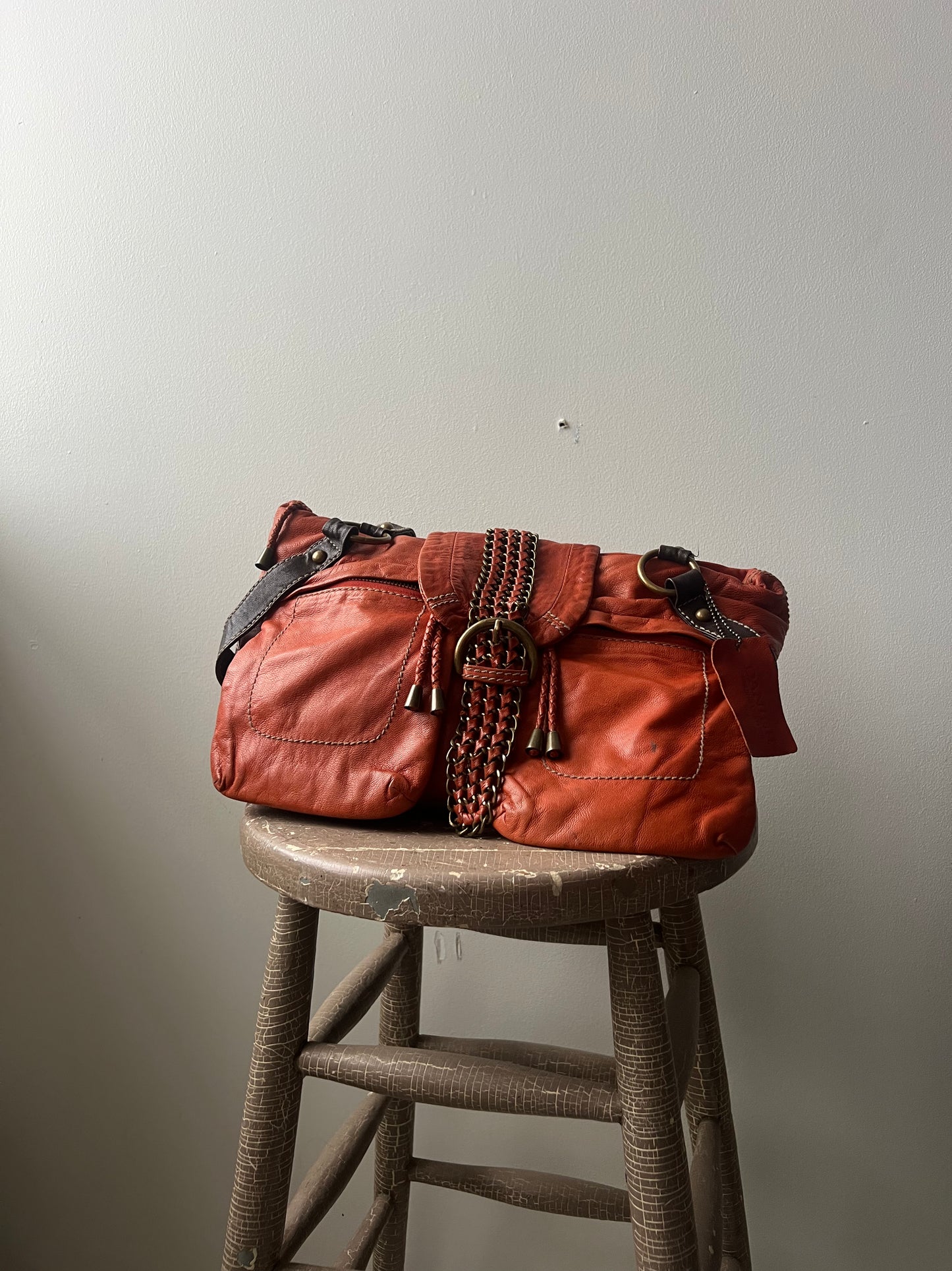Orange + Brown Danier Leather Purse