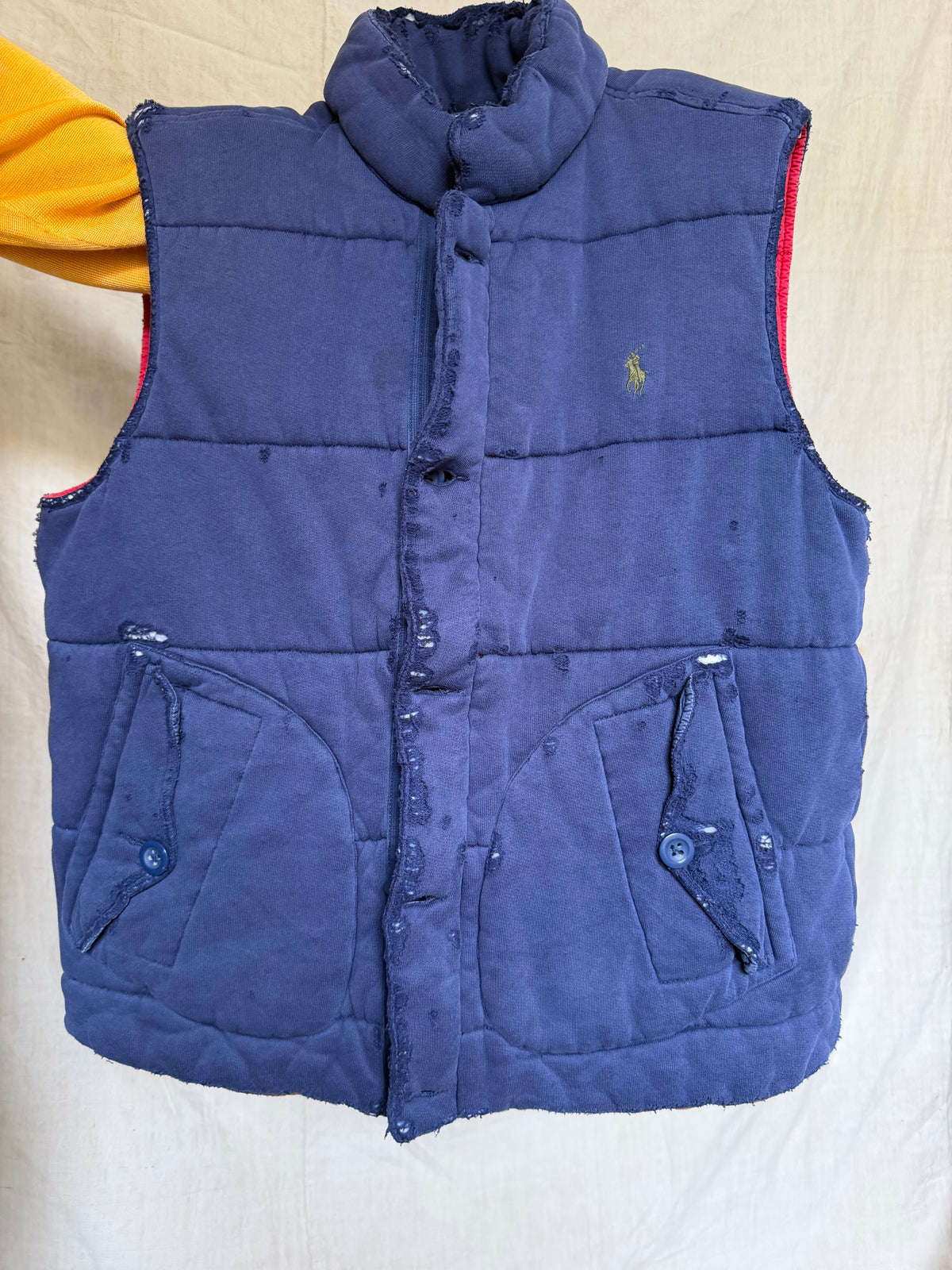 Distressed Polo Jersey Puffer Vest