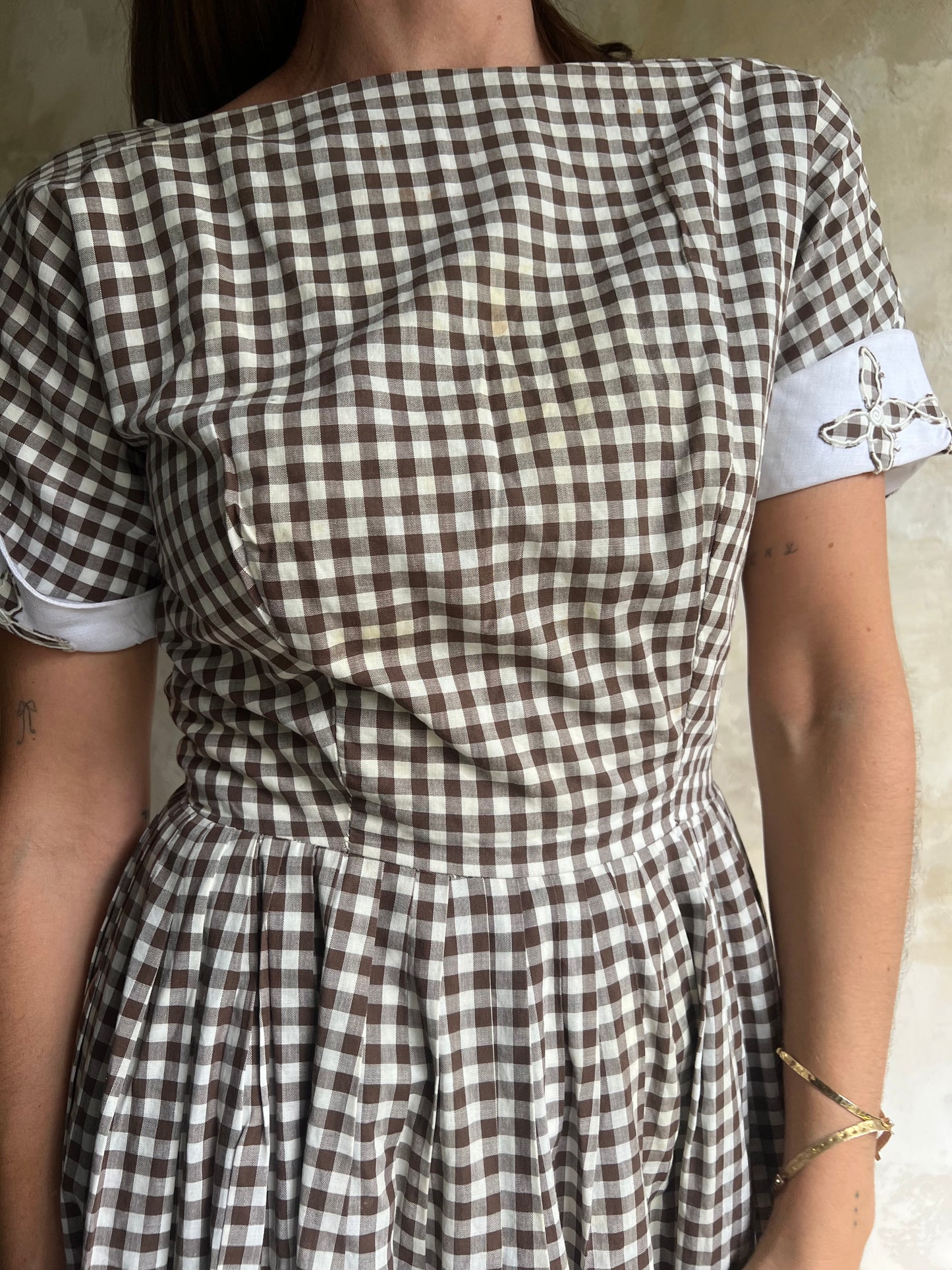 Brown + White Gingham Dress