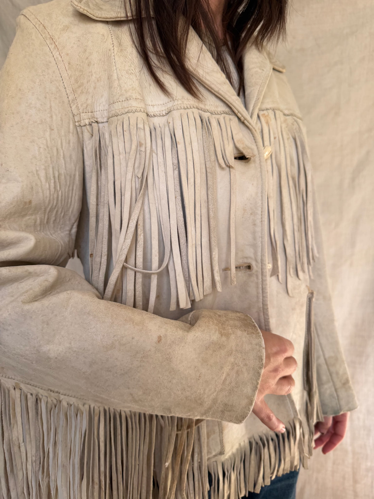 Well loved Cream Buckskin Fringe Jacket