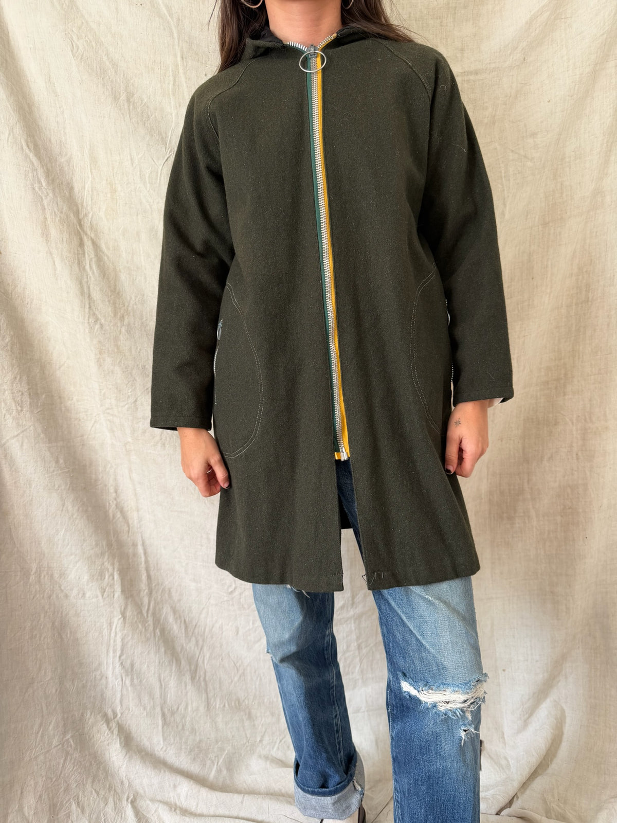 Hunter Green Wool Hooded Jacket
