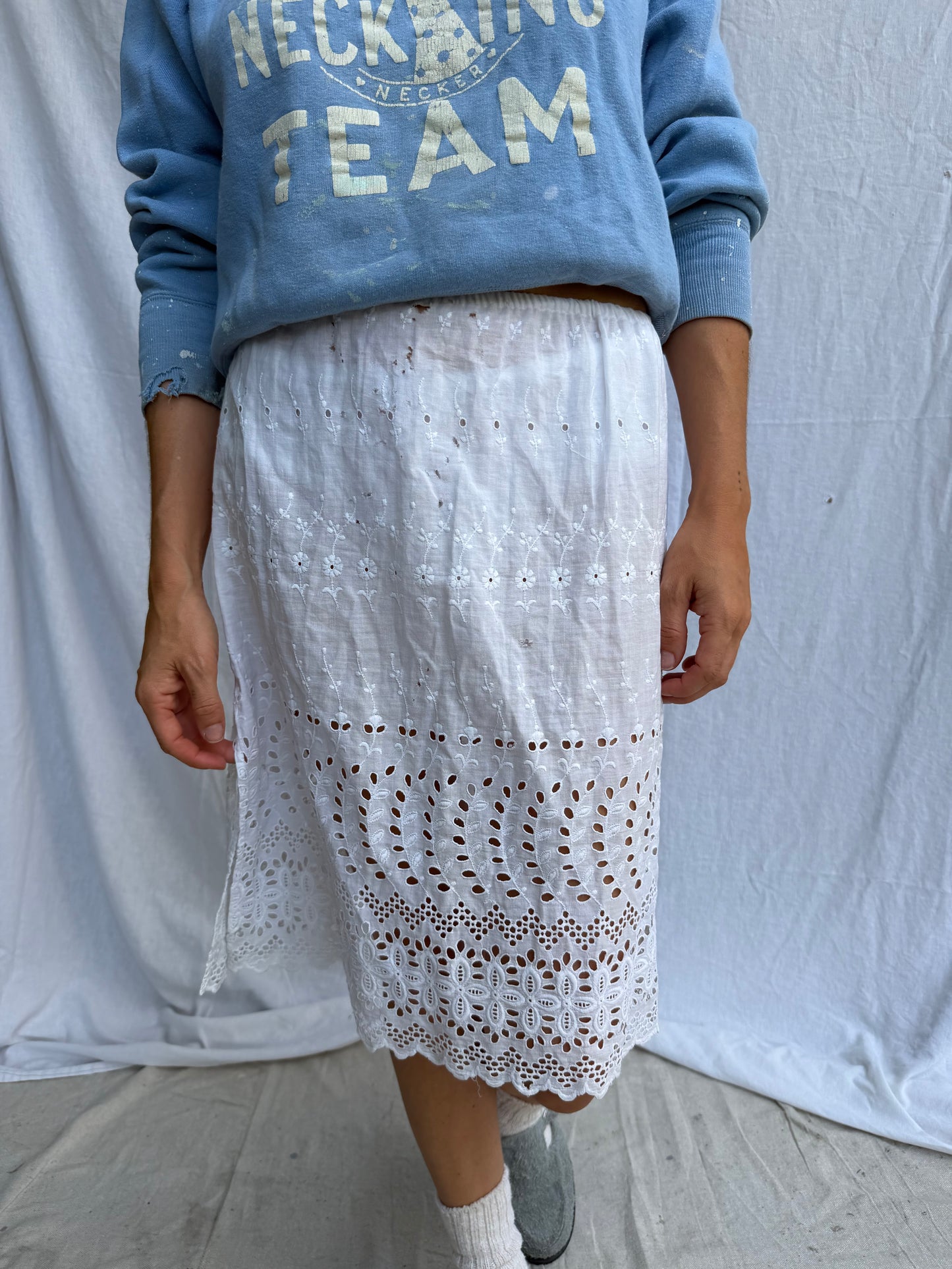Reworked Antique Christening Gown Eyelet Skirt