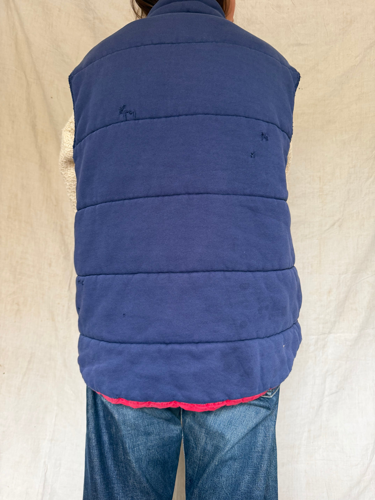 Distressed Polo Jersey Puffer Vest