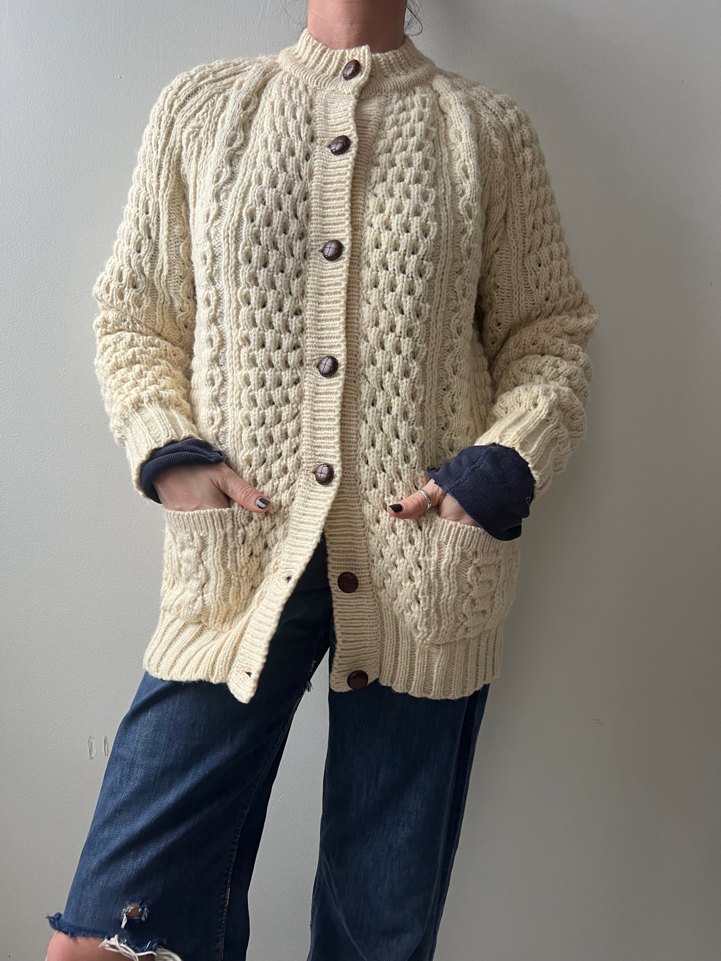 Cream Irish Wool Fisherman Cardigan