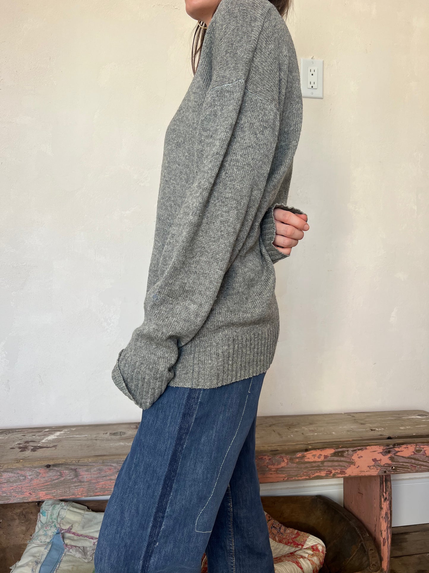 Grey Wool V Neck Sweater