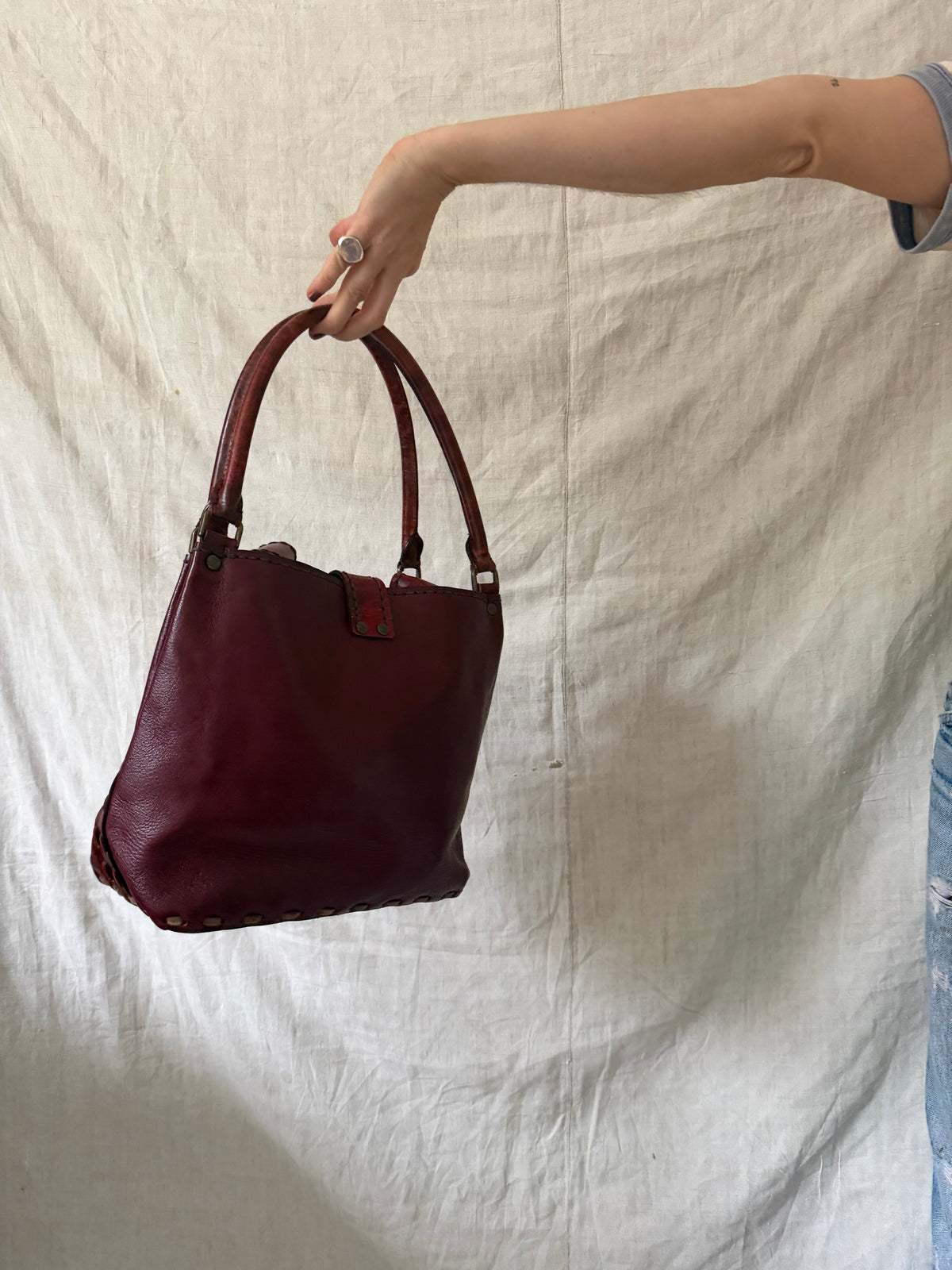 Stitched Burgundy Handbag
