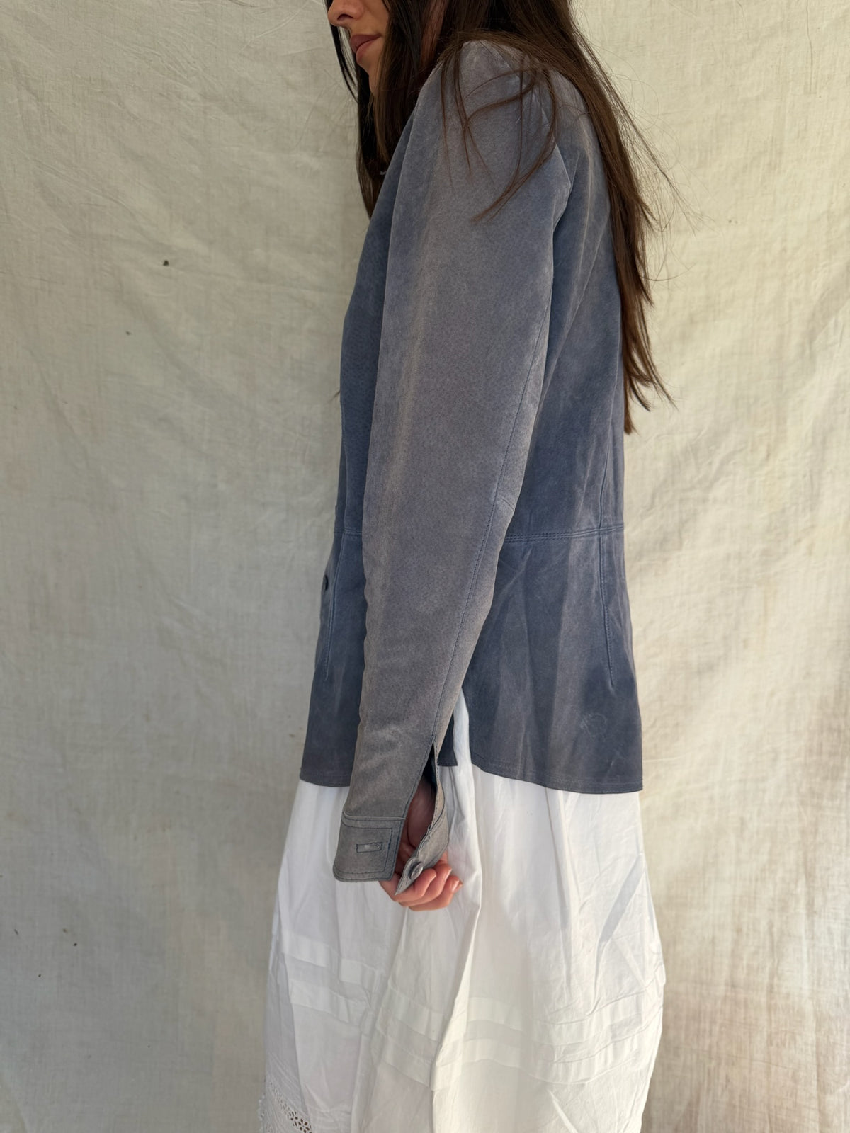 Denim Blue Suede Shacket