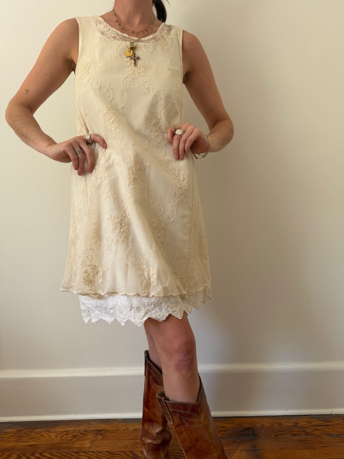 Cream Lace Layered Dress