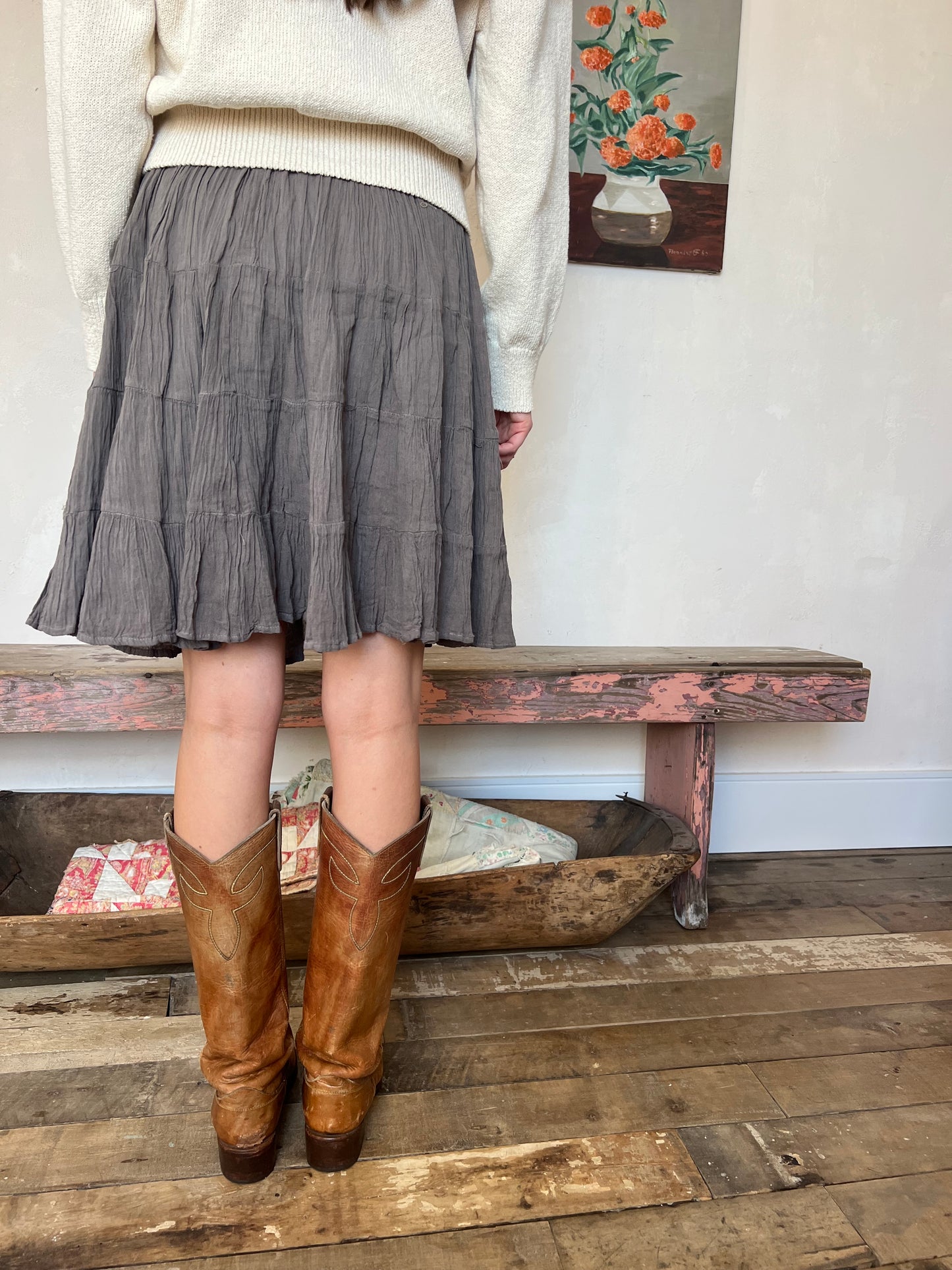 Oaxacan Charcoal Short Cotton Skirt