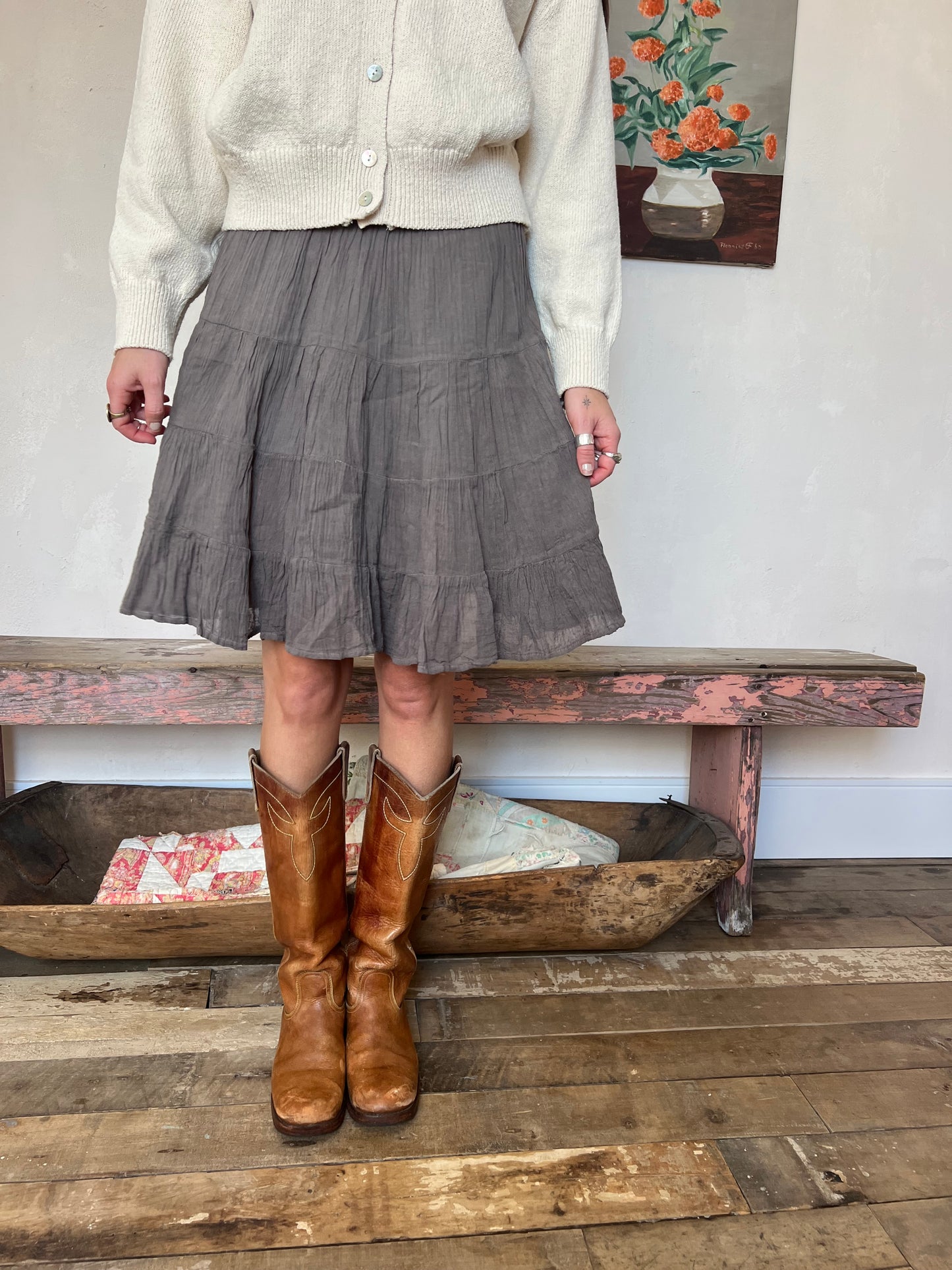 Oaxacan Charcoal Short Cotton Skirt