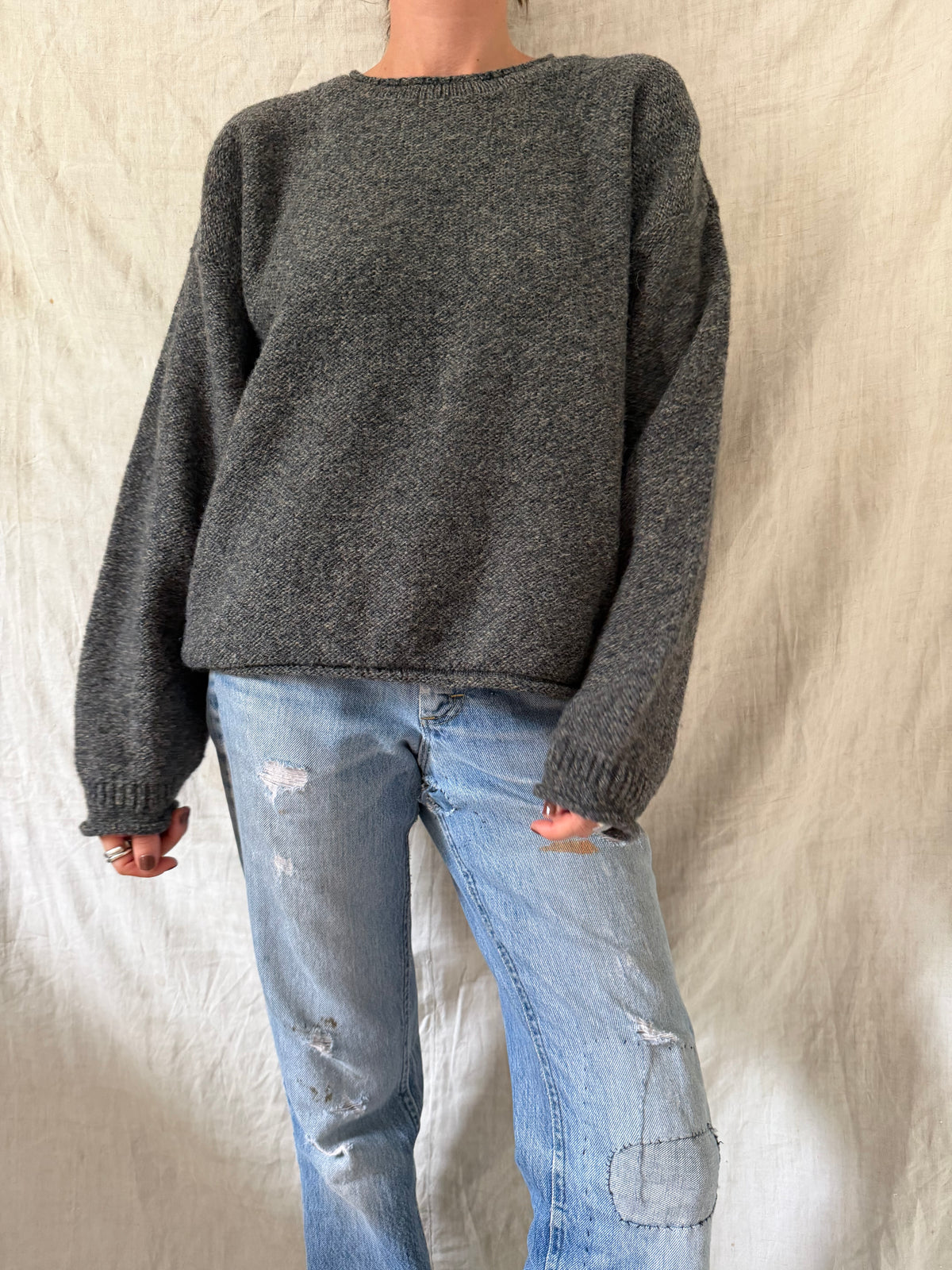 Charcoal Grey Rolled Hem Sweater