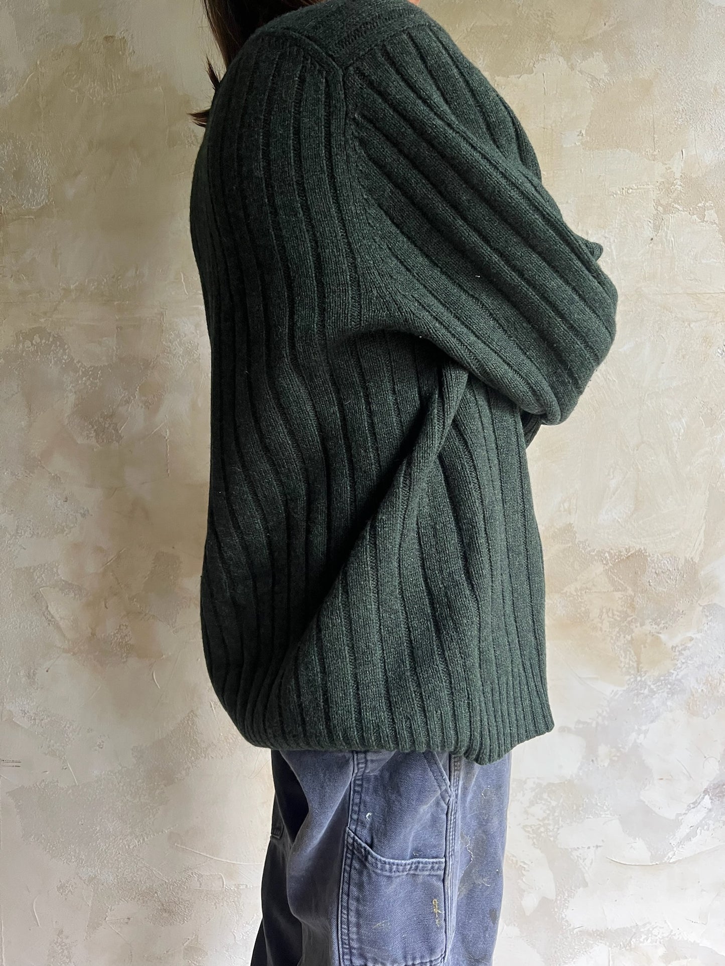 Hunter Green Wool Vneck Sweater